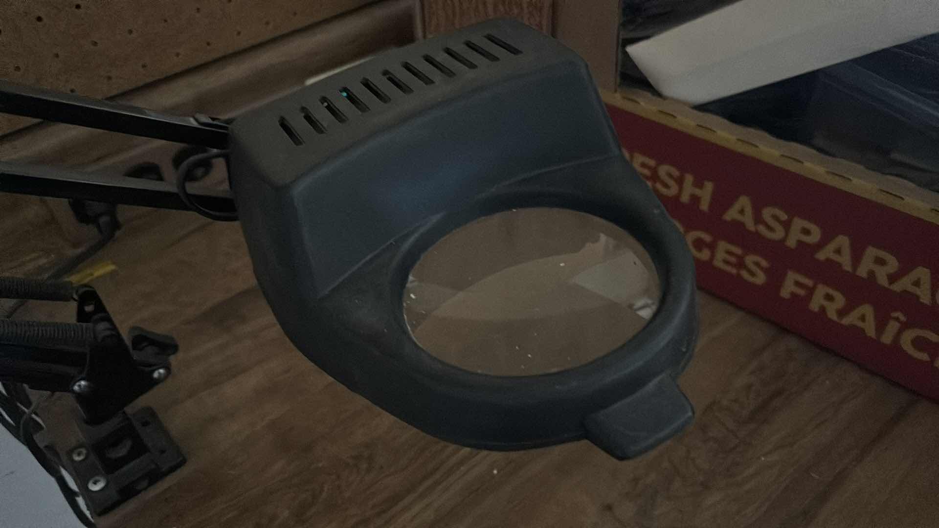 Photo 1 of BLACK SPRING BALANCED SWING ARM MAGNIFIER LAMP W 3 DIOPTER LENS NEEDS TO BE REMOVED