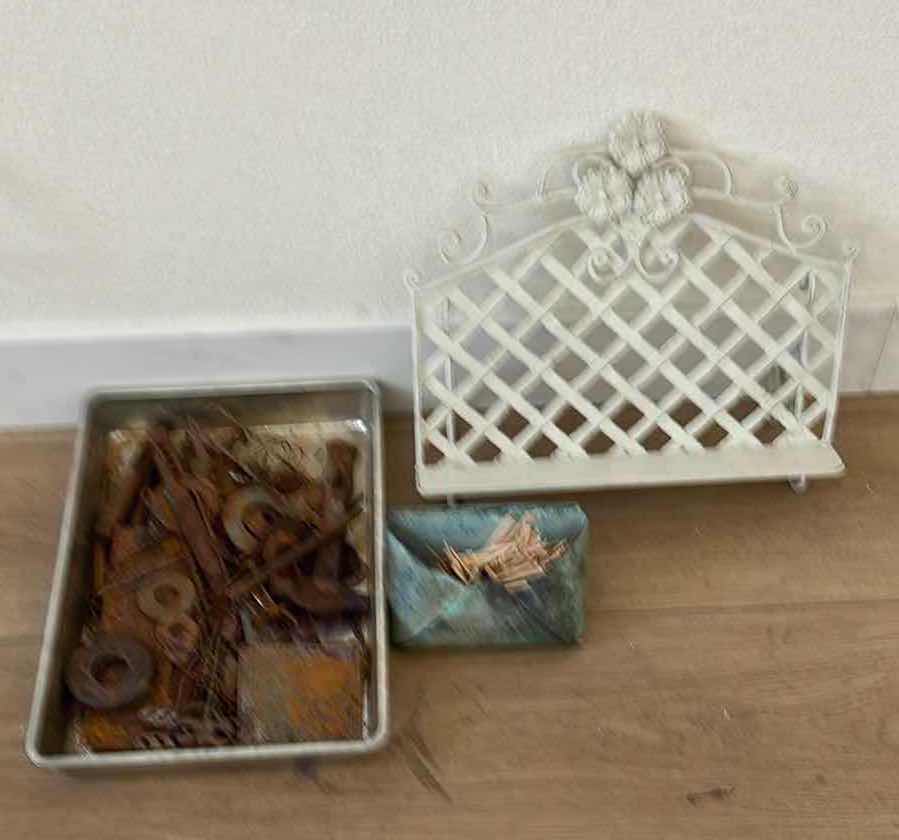 Photo 1 of TRAY OF RUST ART & METAL BOOK HOLDER