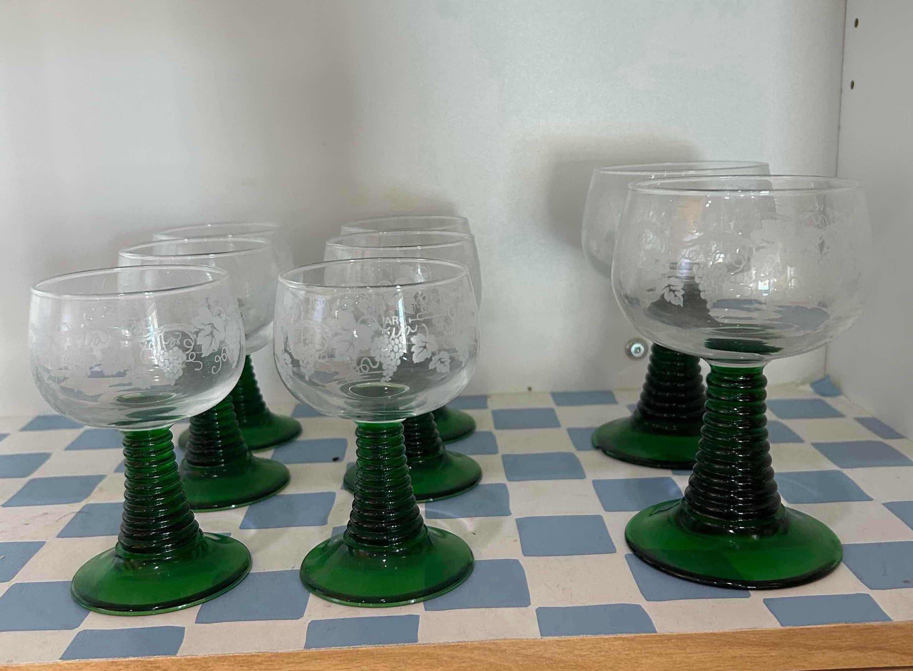 Photo 1 of VINTAGE LUMINARC ROEMER 2 WINE 6 CORDIAL GLASSES