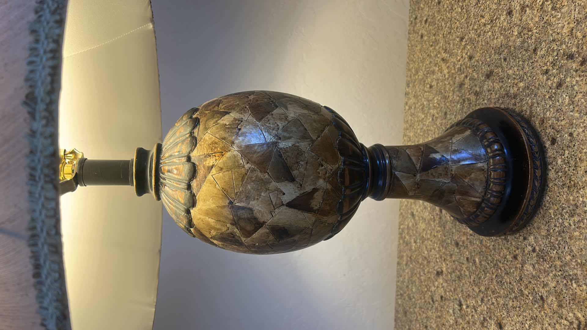 Photo 1 of MOSAIC STYLE TABLE LAMP W FRINGED FABRIC SHADE H30”