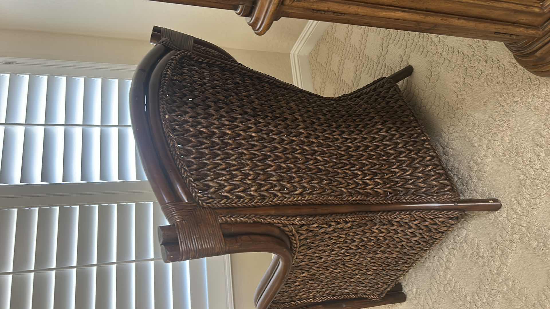 Photo 1 of PIER 1 RATTAN ACCENT CHAIR W FLORAL RED CUSHION 31“ x 27“ x H39“ $325
