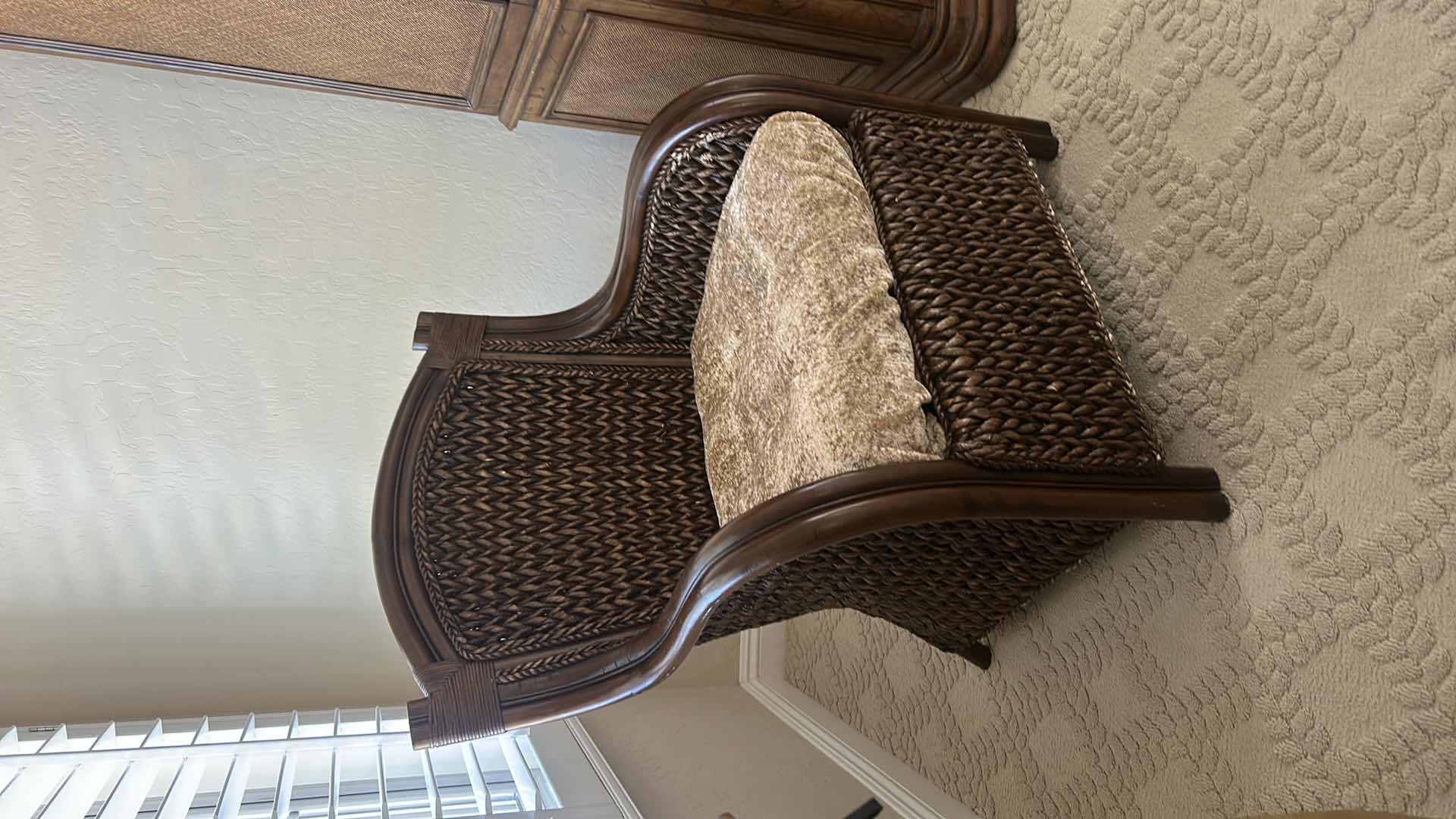 Photo 1 of PIER 1 RATTAN ACCENT CHAIR W FLORAL RED CUSHION 31“ x 27“ x H39“ $325