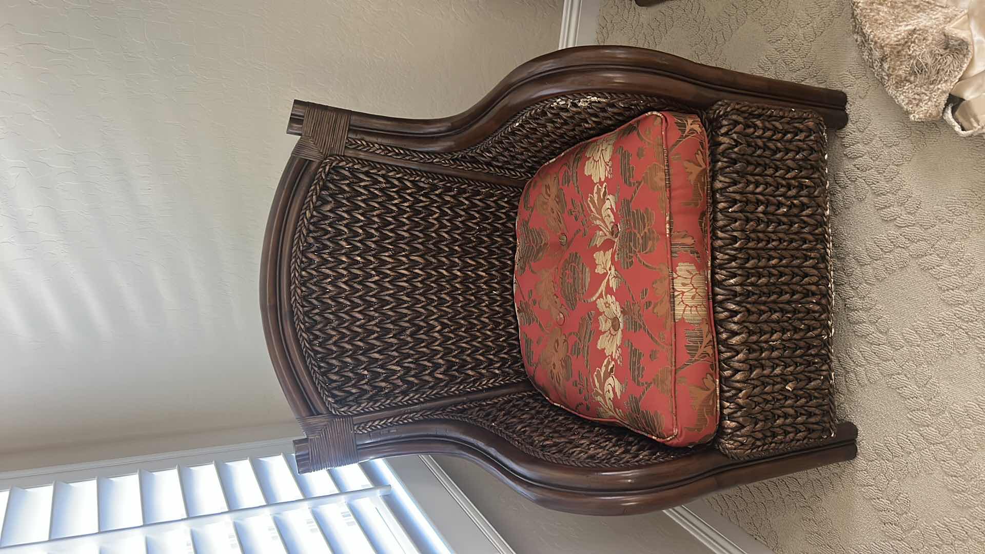Photo 1 of PIER 1 RATTAN ACCENT CHAIR W FLORAL RED CUSHION 31“ x 27“ x H39“ $325