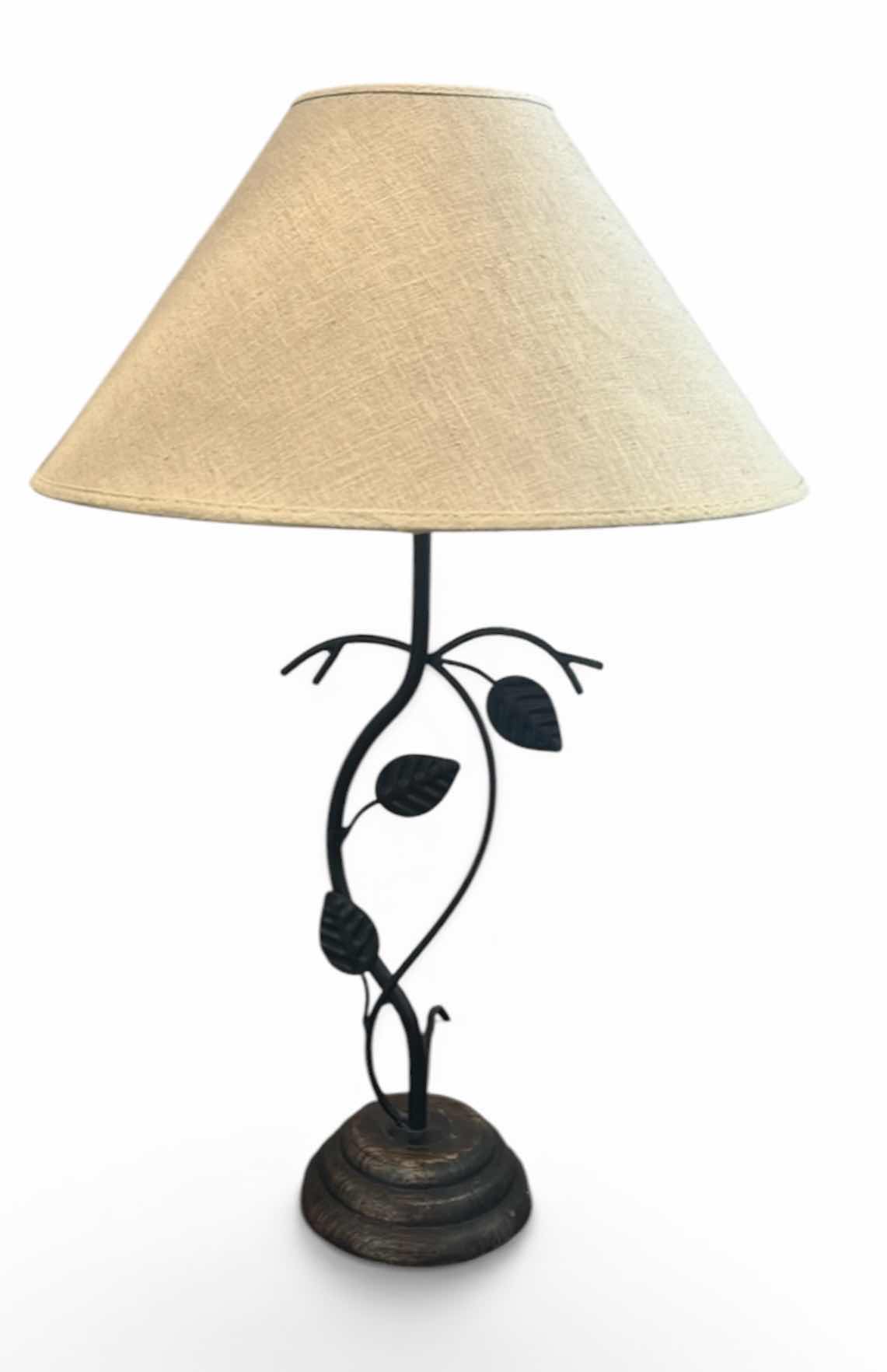 Photo 1 of DECORATIVE METAL TABLE LAMP WITH LEAF VINE DESIGN AND FABRIC SHADE H22”