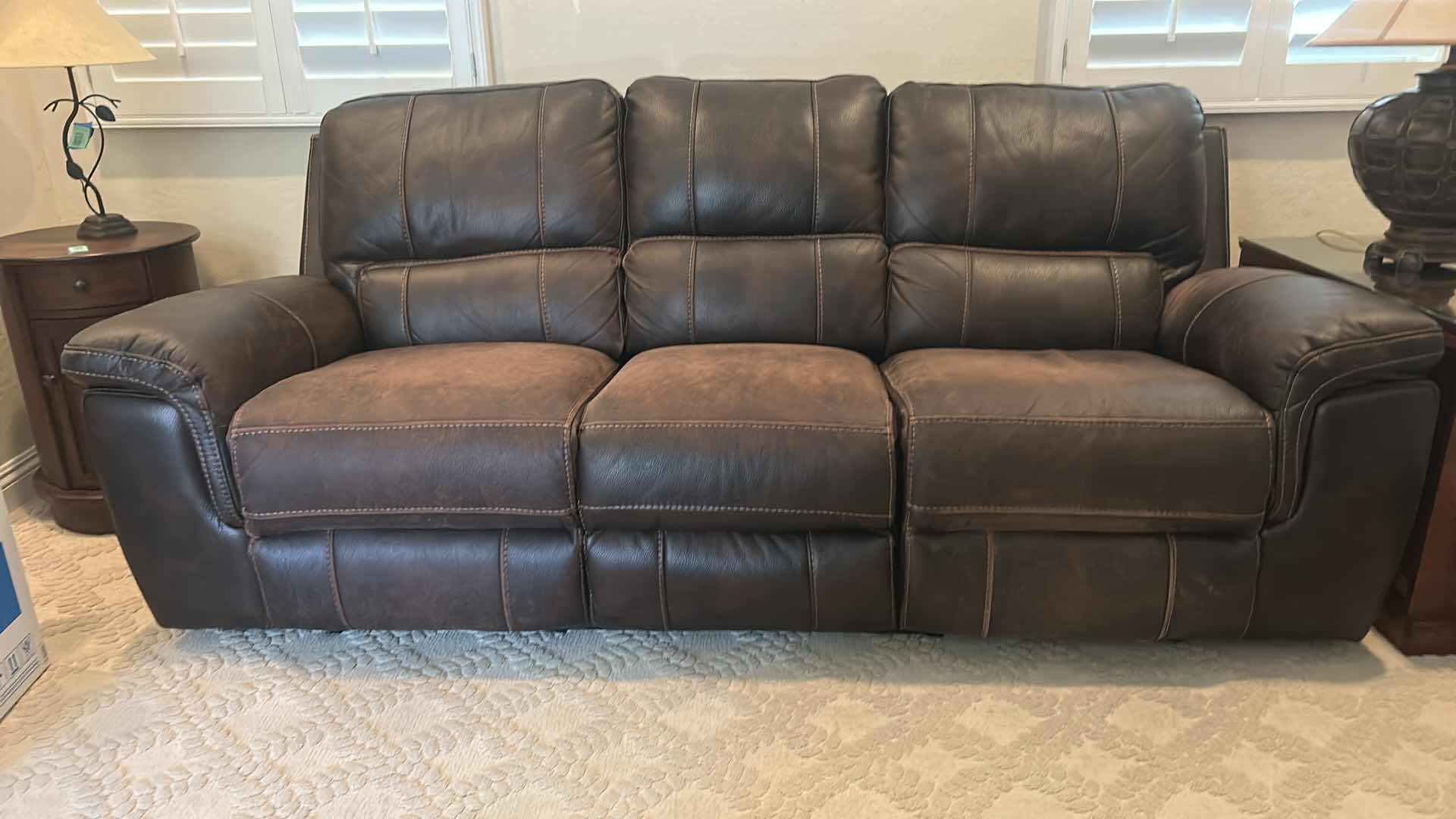 Photo 1 of CHOCOLATE BROWN LEATHER POWER RECLINING SOFA 93”