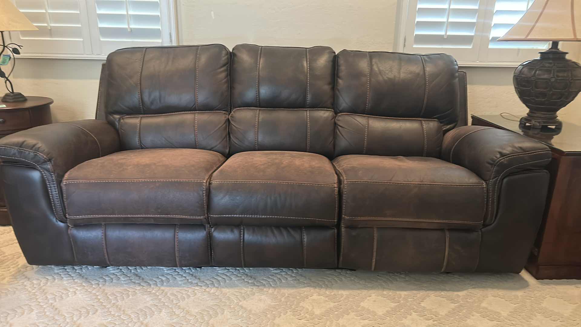 Photo 1 of CHOCOLATE BROWN LEATHER POWER RECLINING SOFA 93”