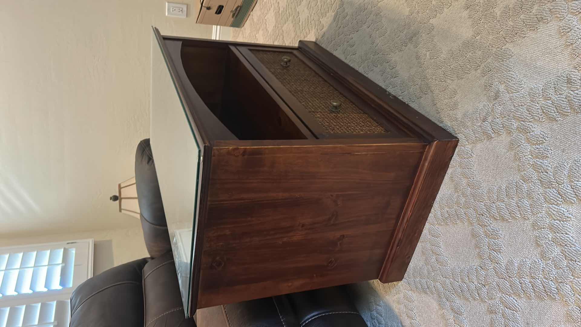 Photo 1 of WALNUT W RATTAN TV STAND & GLASS PROTECTIVE COVER 33 1/2” x 17 1/2” x H24”