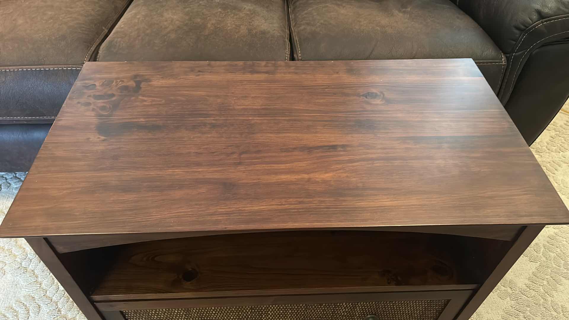 Photo 1 of WALNUT W RATTAN TV STAND & GLASS PROTECTIVE COVER 33 1/2” x 17 1/2” x H24”