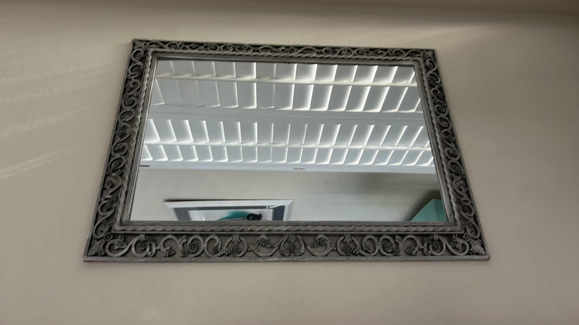 Photo 1 of DECORATIVE RESIN WALL MIRROR WITH ORNATE SCROLL WORK FRAME 26” x H3‘