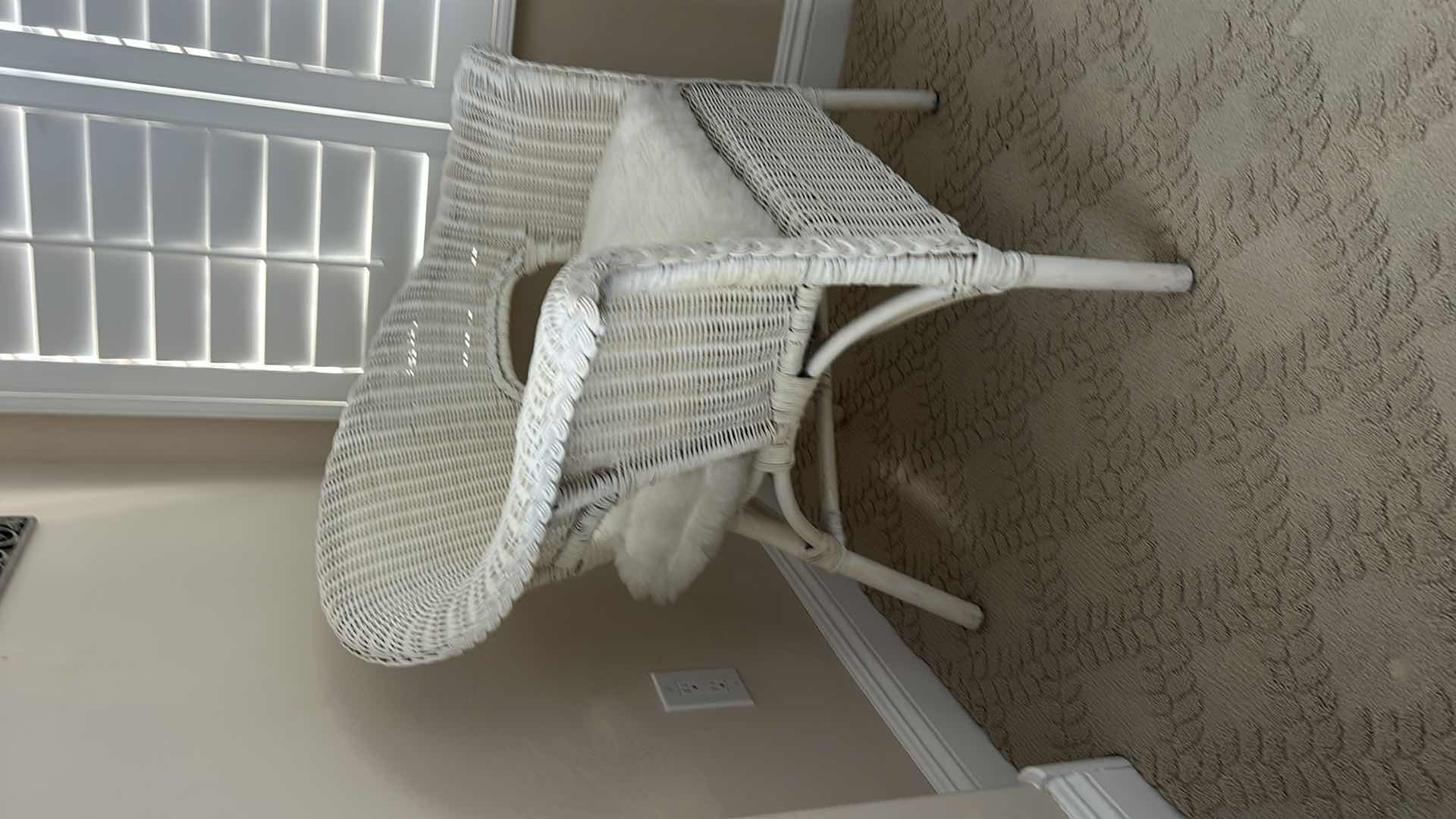 Photo 1 of PIER 1 WHITE WICKER ARMCHAIR WITH ROUNDED BACK DESIGN 30“ x 23“ x H32”