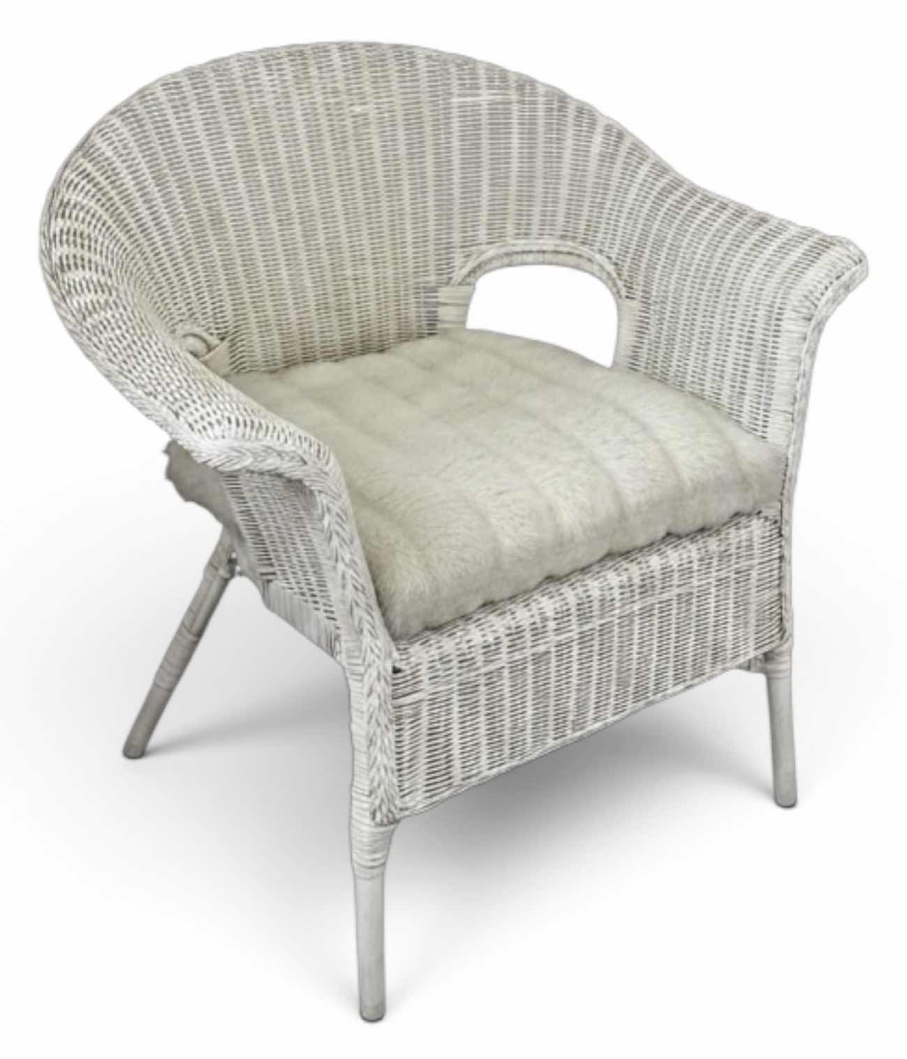 Photo 1 of PIER 1 WHITE WICKER ARMCHAIR WITH ROUNDED BACK DESIGN 30“ x 23“ x H32”