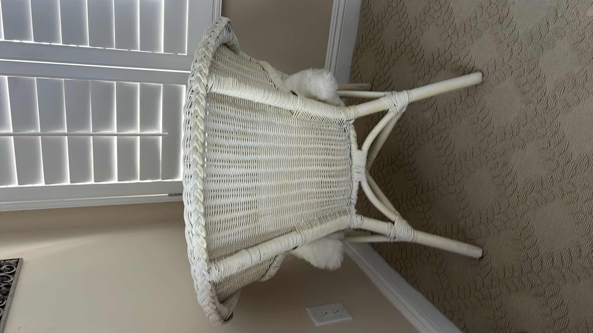 Photo 1 of PIER 1 WHITE WICKER ARMCHAIR WITH ROUNDED BACK DESIGN 30“ x 23“ x H32”