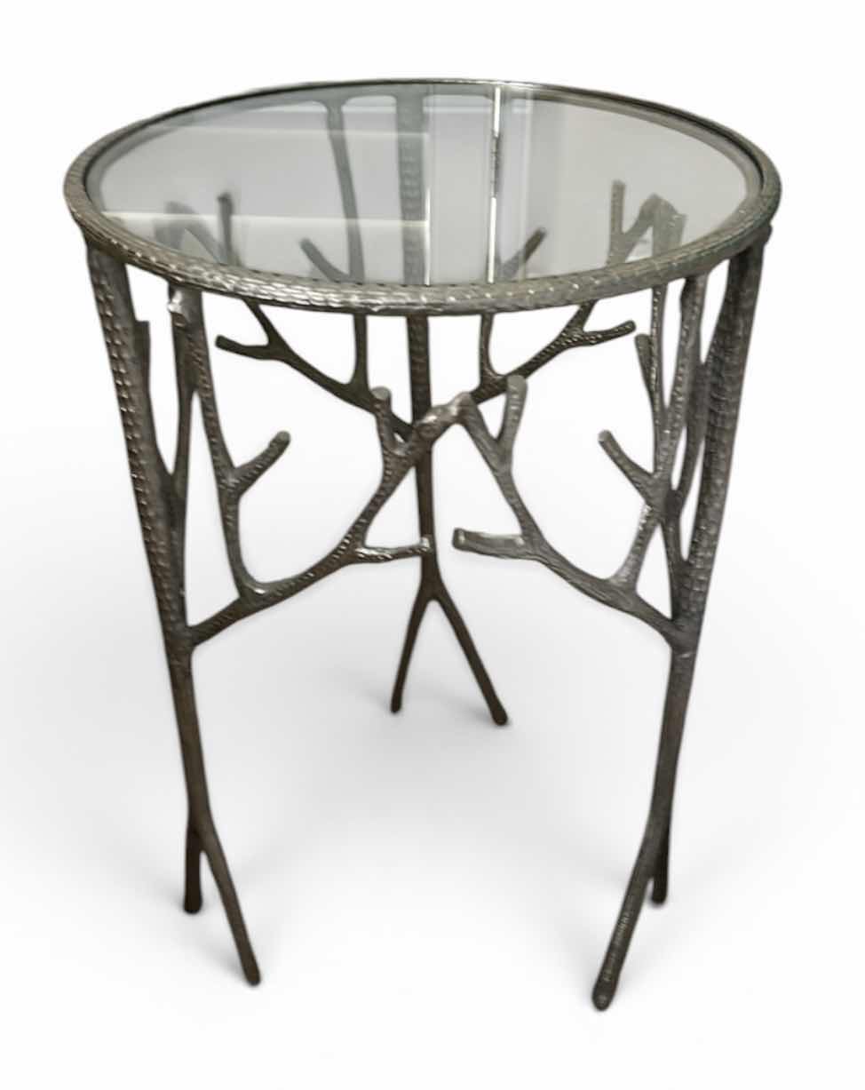 Photo 1 of METAL W GLASS TOP ACCENT TABLE W BRANCH MOTIF DESIGN 17 1/2“ x H25“
