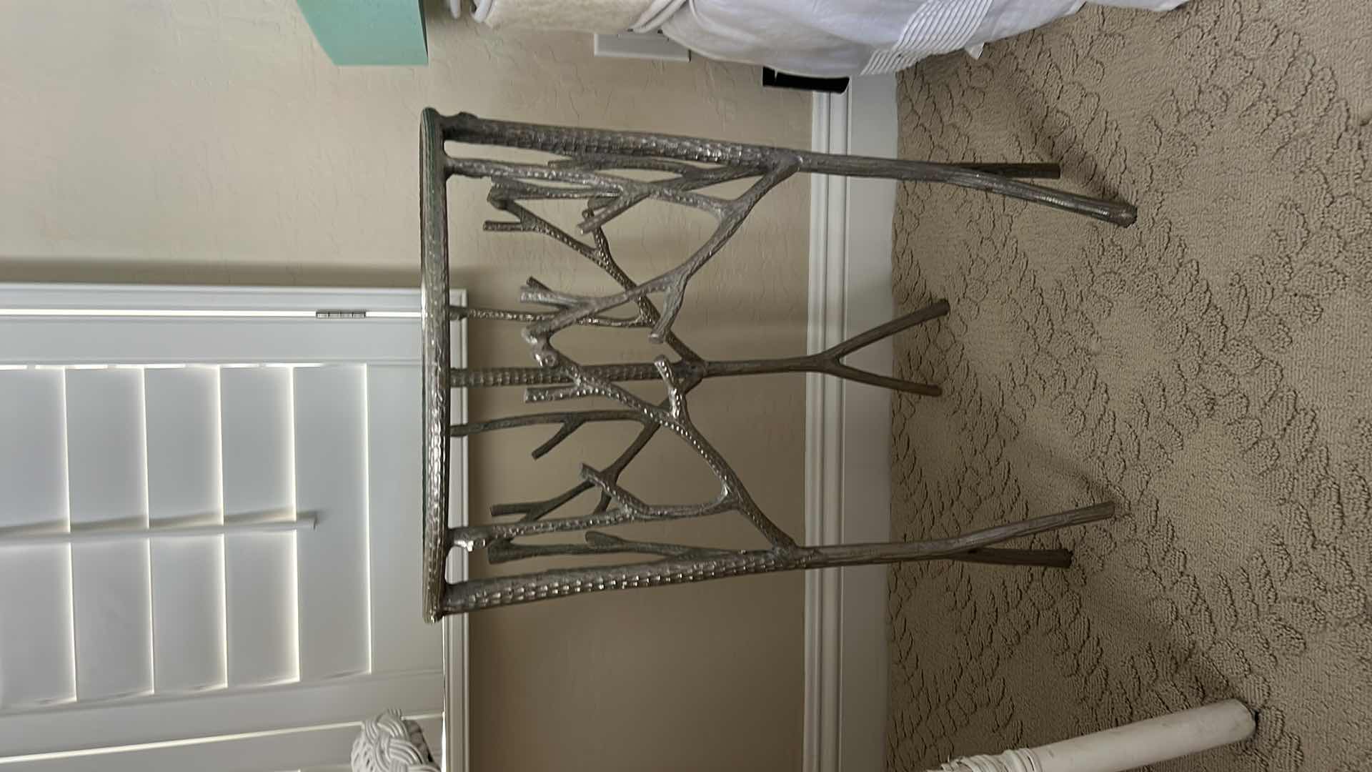 Photo 1 of METAL W GLASS TOP ACCENT TABLE W BRANCH MOTIF DESIGN 17 1/2“ x H25“