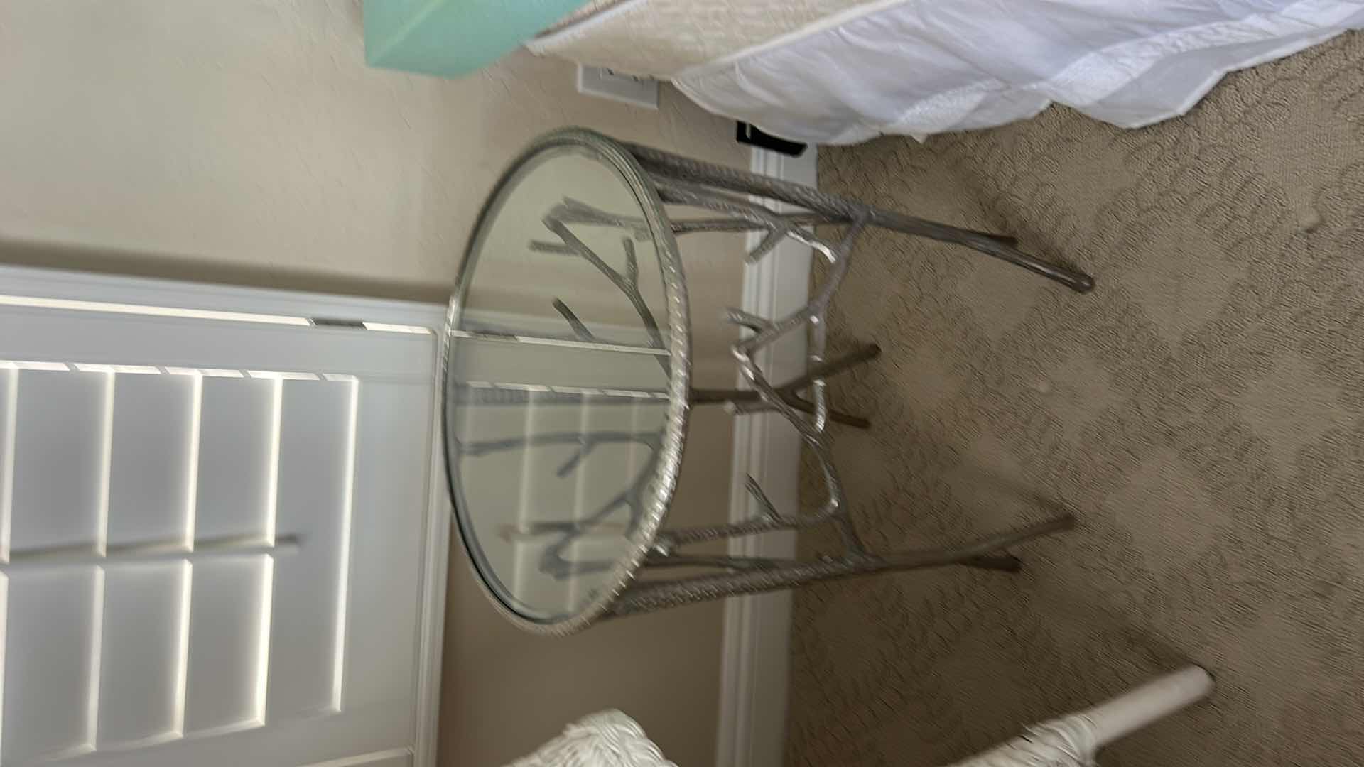 Photo 1 of METAL W GLASS TOP ACCENT TABLE W BRANCH MOTIF DESIGN 17 1/2“ x H25“