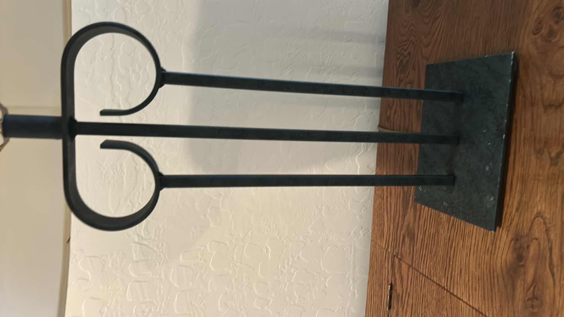 Photo 1 of MODERN METAL TABLE LAMP WITH GEOMETRIC SCROLL DESIGN AND FABRIC SHADE H30”