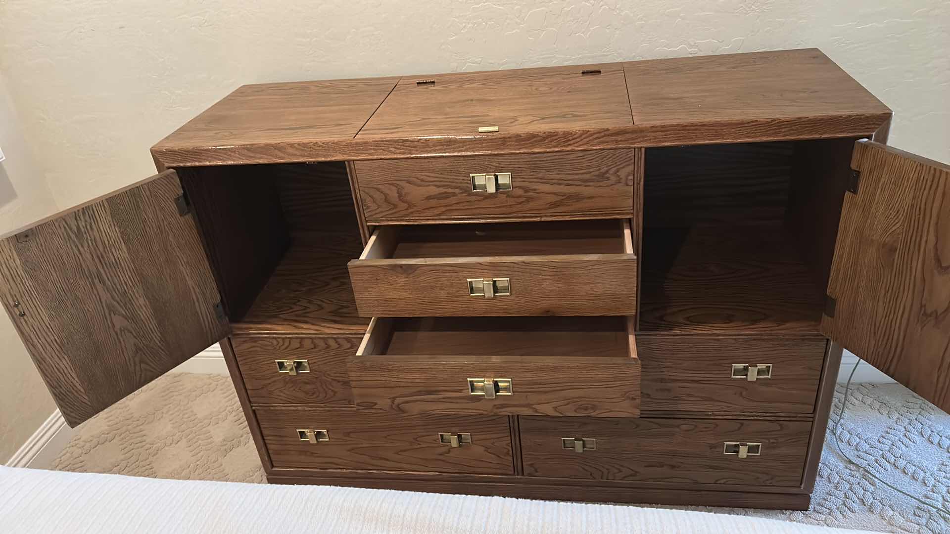 Photo 1 of VINTAGE THOMASVILLE MID-CENTURY MODERN CAMPAIGN-STYLE WALNUT CREDENZA WITH BRASS RECESSED PULLS AND WOVEN CANE DOOR PANELS 56“ x 19“ x H40 1/2“