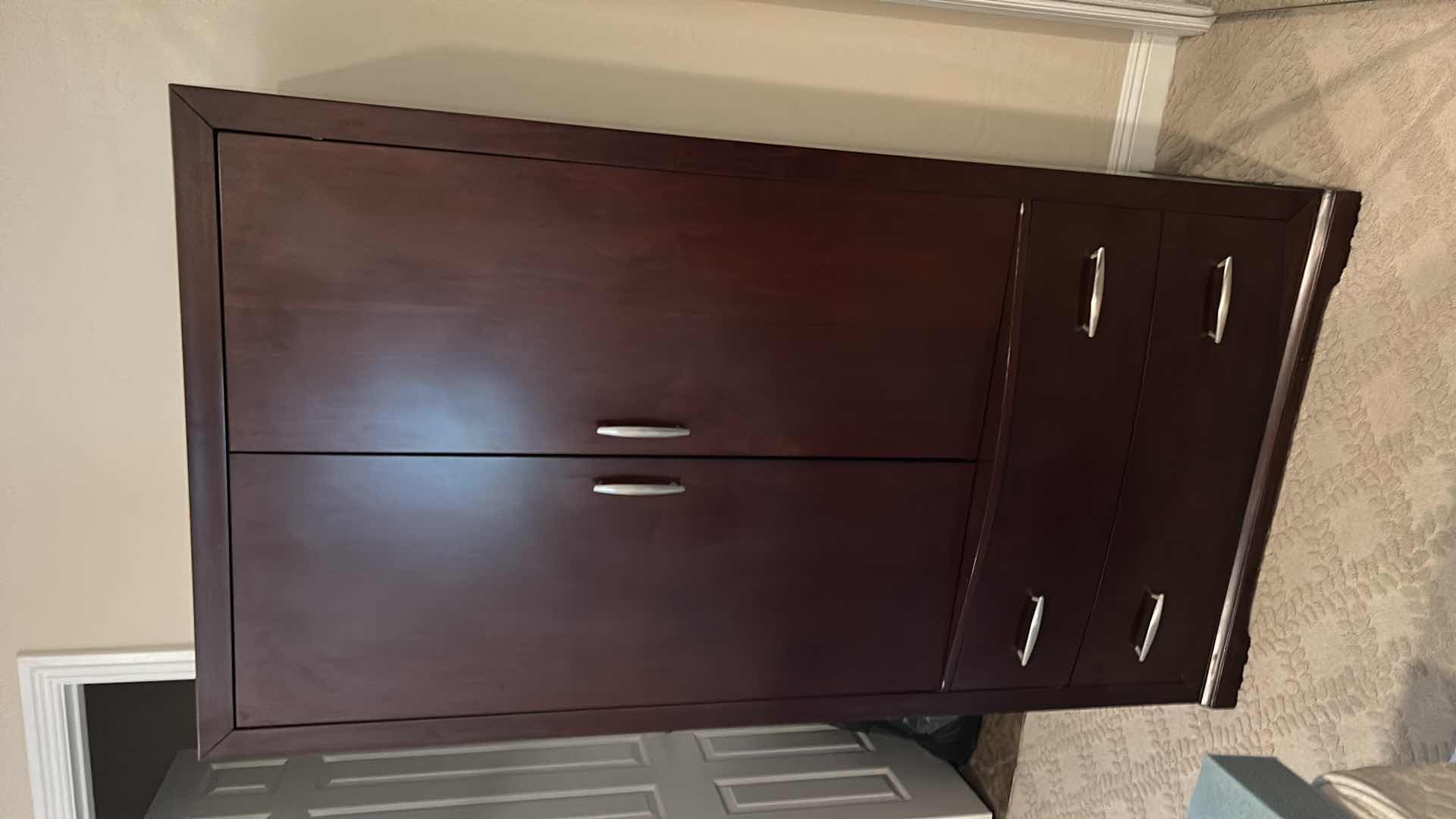 View 2 of MAHOGANY WARDROBE ARMOIRE ENTERTAINMENT CENTER-2 DOOR,2 DRAWER 42 1/2“ x 24“ H 80“