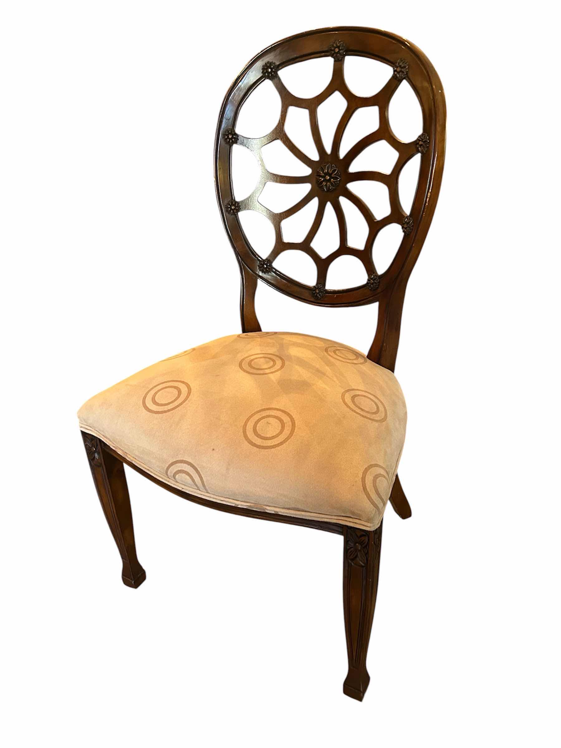 Photo 1 of SPIDER BACK WOOD SIDE CHAIR W ORNATE WEB LIKE PIERCED OVAL AND MICROFIBER CUSHION BY SIGLA FURNITURE