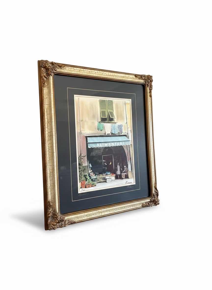 Photo 1 of CRACKLED GOLD FRAMED “ALIMENTARI” SIGNED BY MARTIN ROBERTS & NUMBERED ARTWORK 27” x 30”