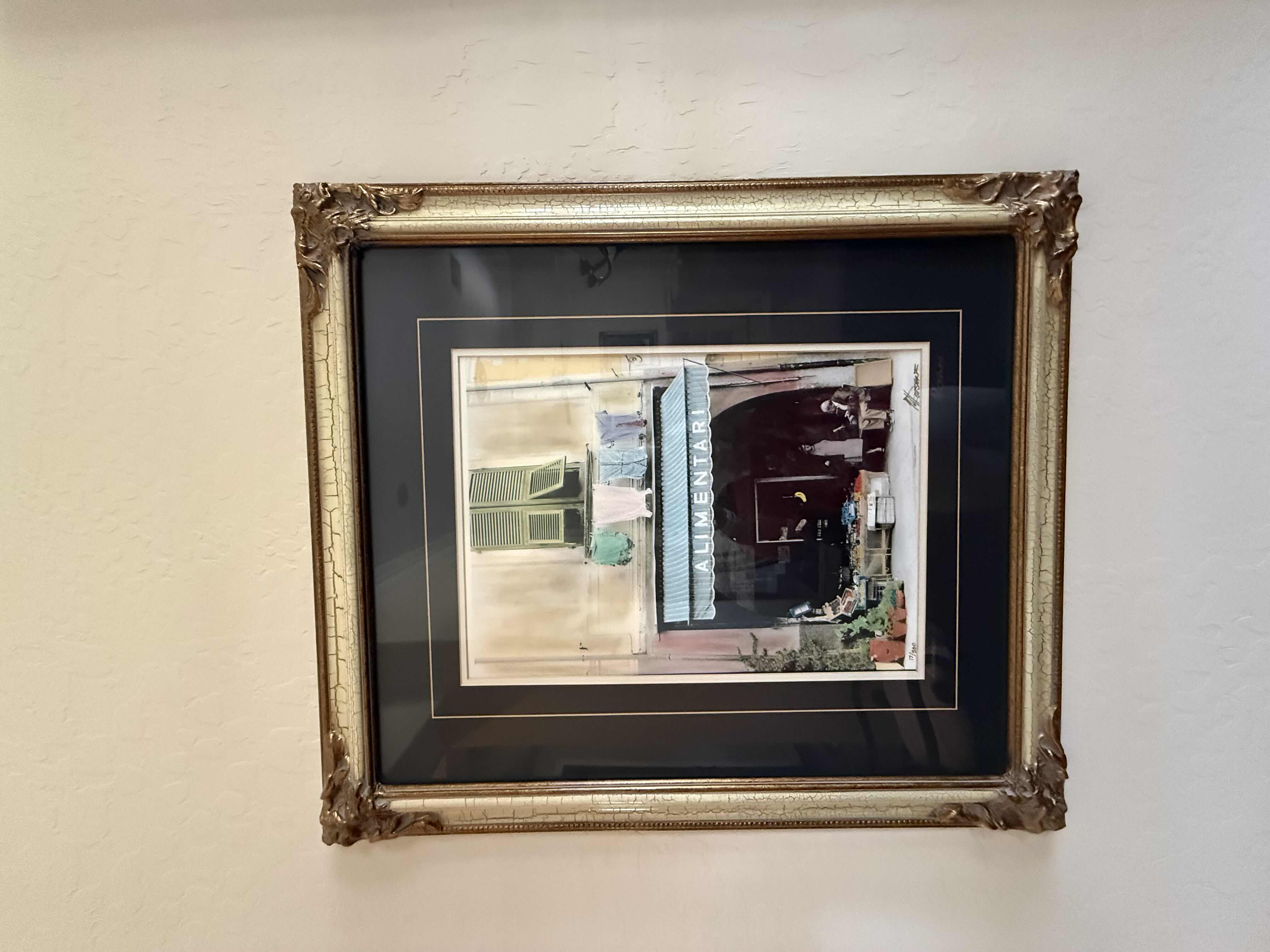Photo 1 of CRACKLED GOLD FRAMED “ALIMENTARI” SIGNED BY MARTIN ROBERTS & NUMBERED ARTWORK 27” x 30”