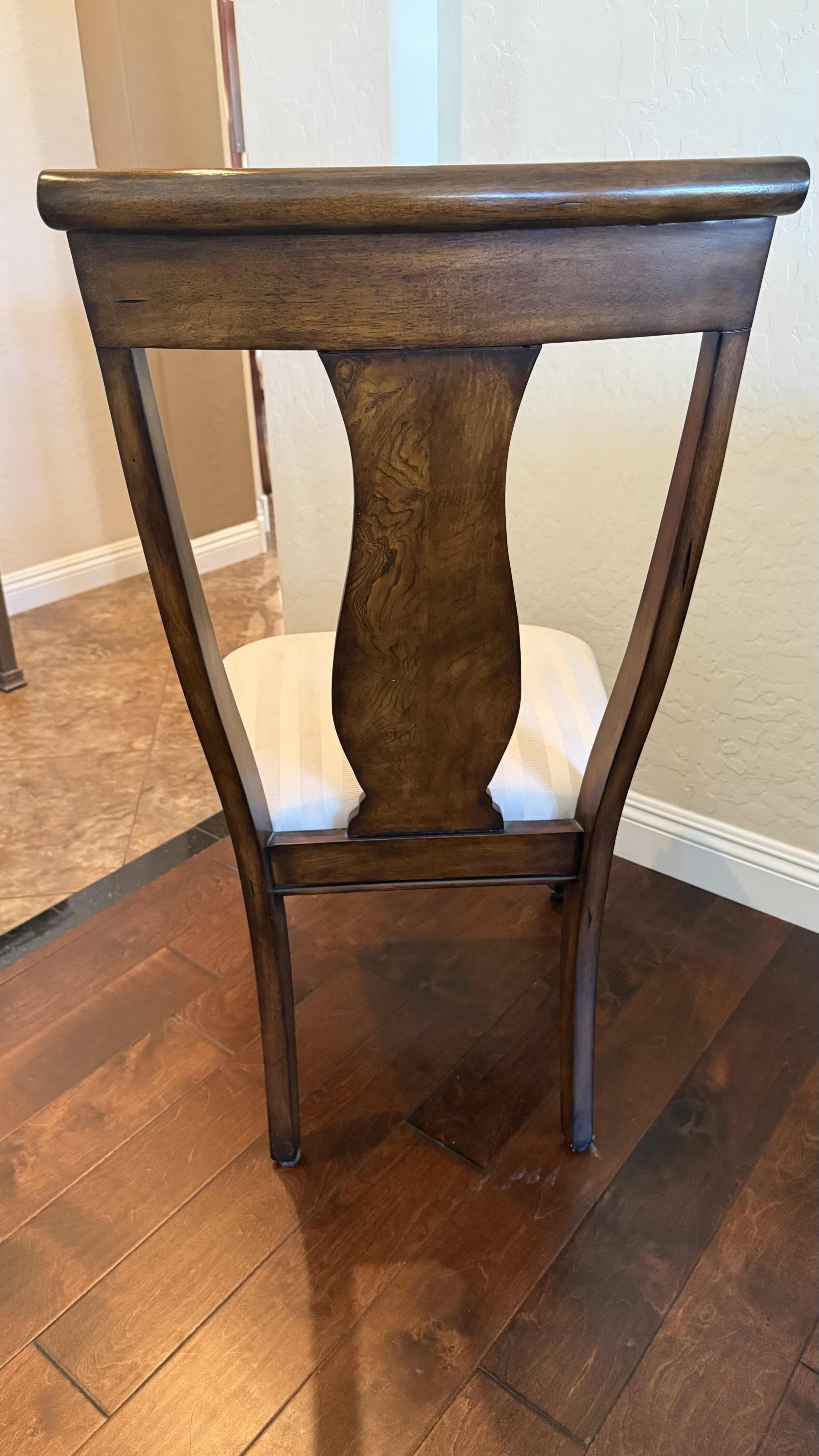 Photo 1 of MAHOGANY QUEEN ANNE SIDE CHAIR W OFF WHITE STRIPED UPHOLSTERED SEATS