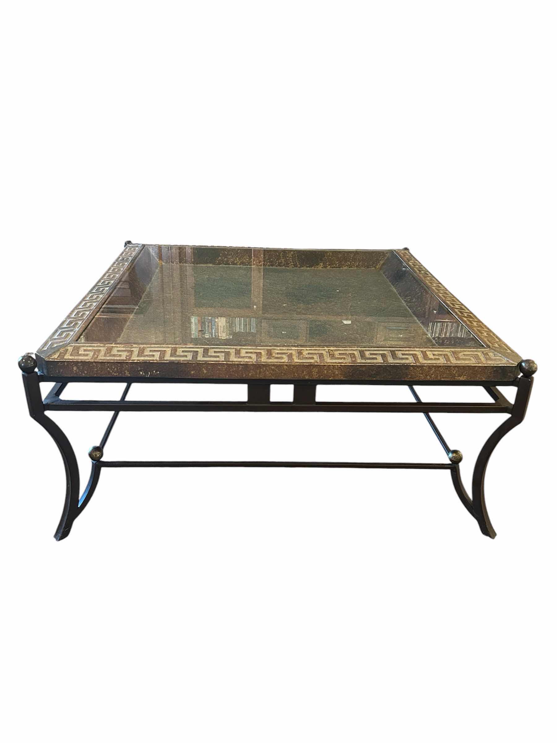 Photo 1 of TEXTURED BORDER W GREEK KEY FRETWORK PATTERN & GLASS INLAY TOP COFFE TABLE
47"X 47" H 18"