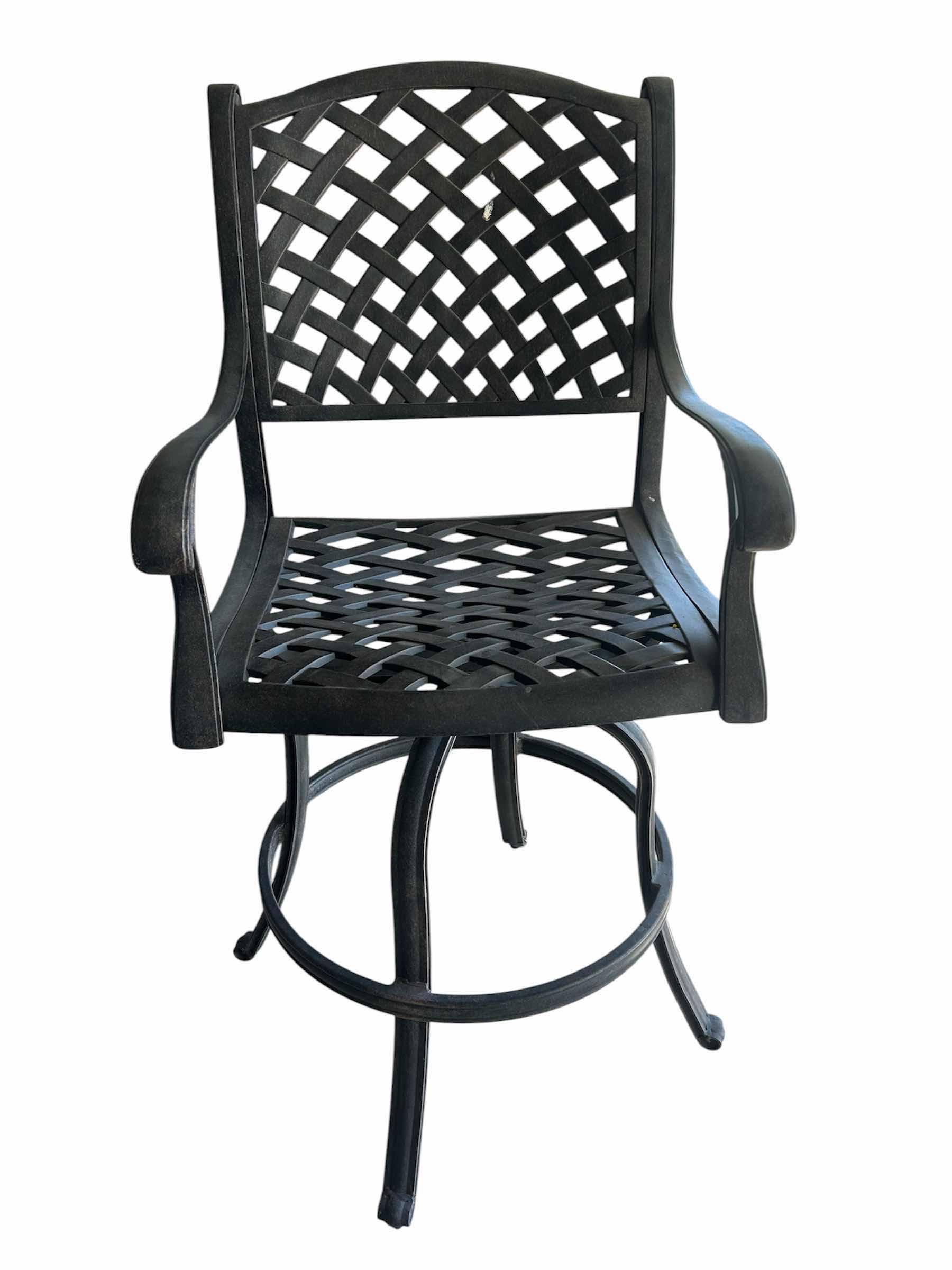 Photo 1 of ANTIQUE BRONZE WROUGHT IRON SWIVEL PATIO BAR STOOL SEAT H 31"