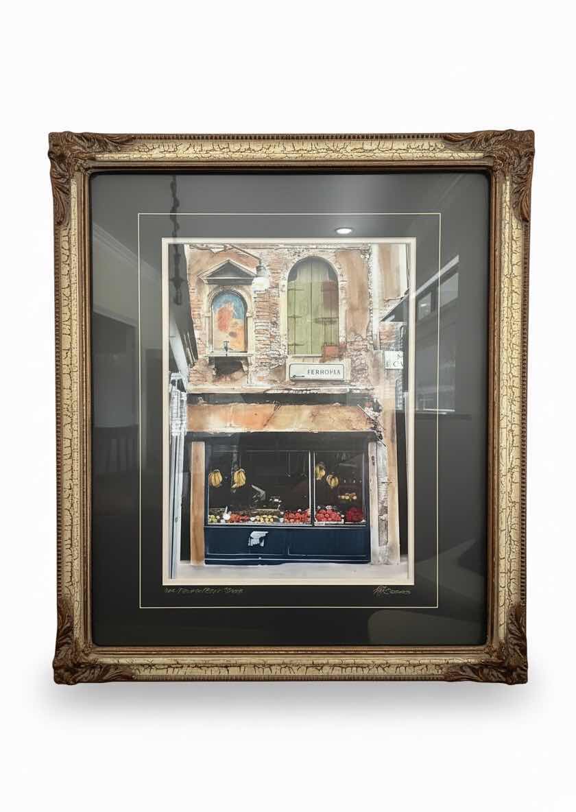 Photo 1 of CRACKLED GOLD FRAMED “THE CORNER FRUIT STORE” SIGNED ARTWORK 27” x 30”