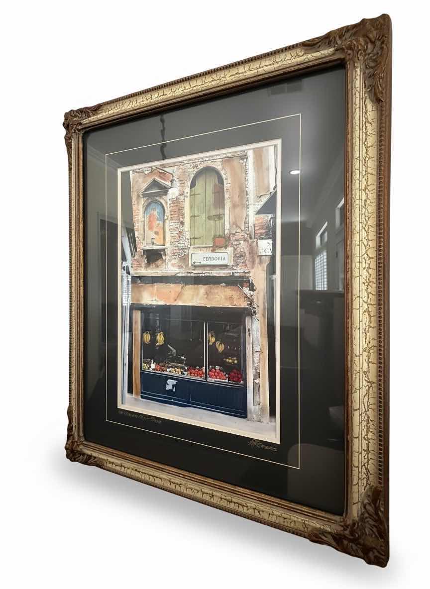 Photo 1 of CRACKLED GOLD FRAMED “THE CORNER FRUIT STORE” SIGNED ARTWORK 27” x 30”