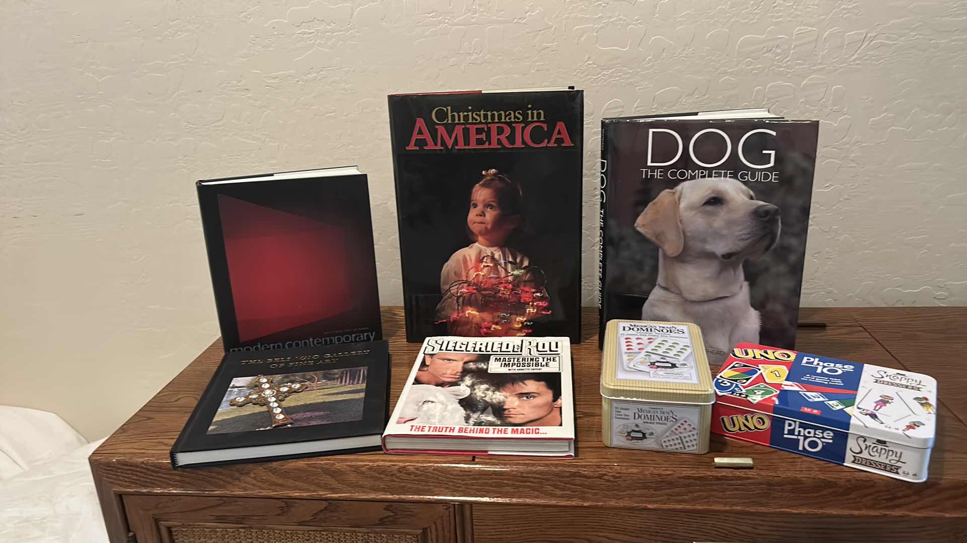 Photo 1 of COFFEE TABLE BOOKS, GAMES, & ORNATE CRUCIFIX