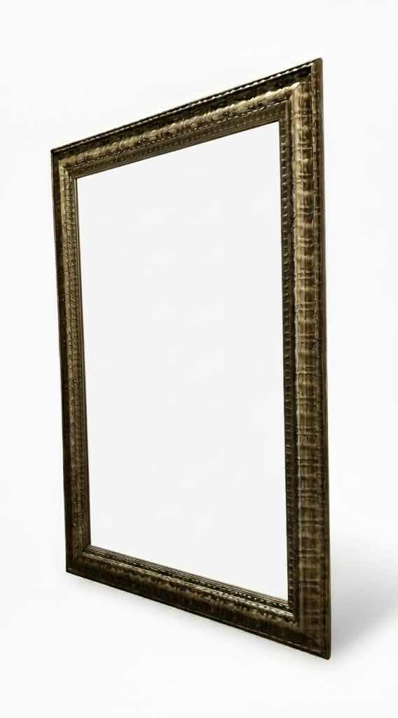 Photo 1 of WOOD RECTANGULAR WALL MIRROR WITH DISTRESSED METALLIC FRAME AND BEVELED GLASS 25“ x H37“