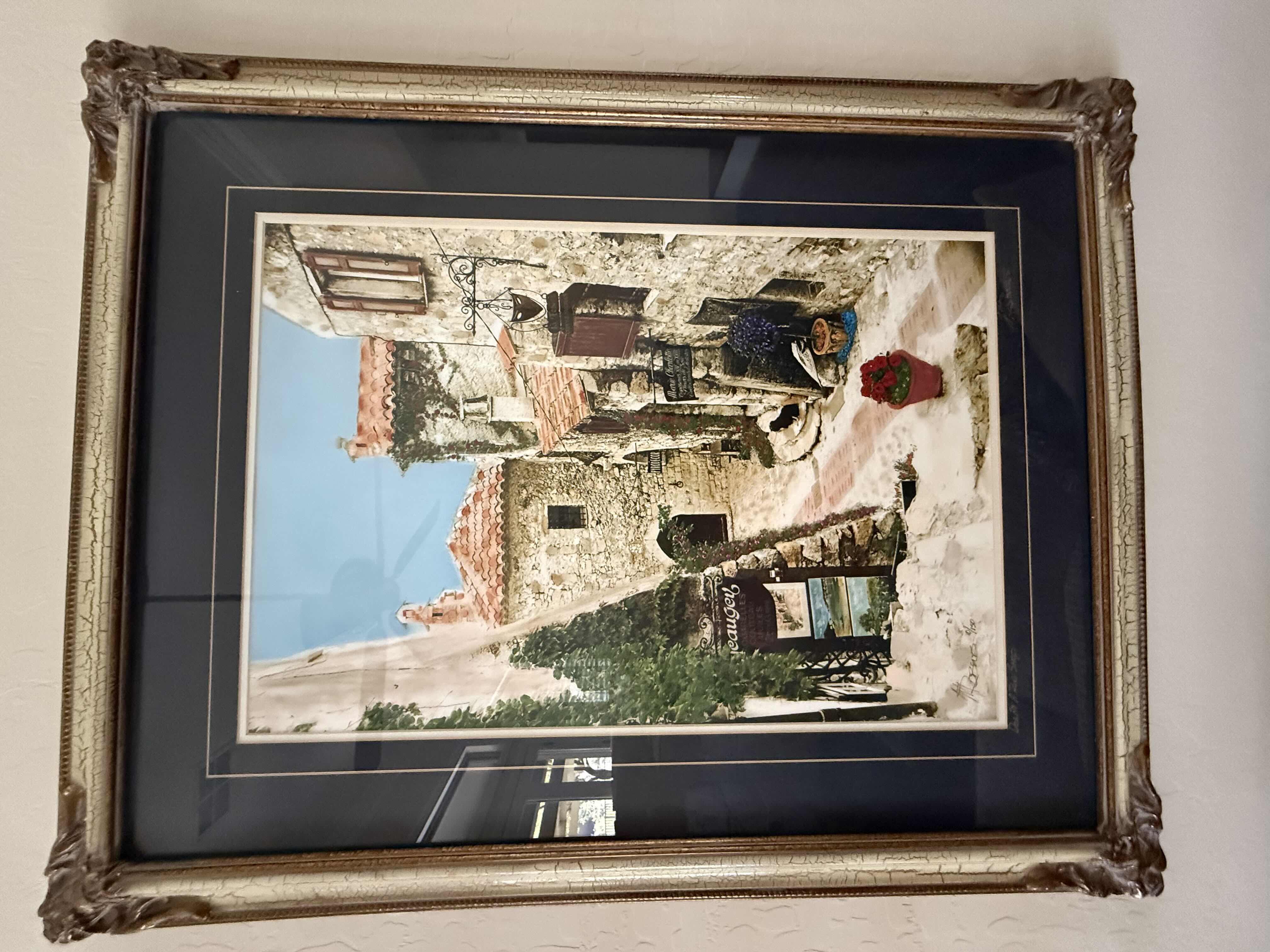 Photo 1 of CRACKLED GOLD FRAMED “DOG AT A RUG SHOP” SIGNED ARTIST MARTIN ROBERTS & NUMBERED ARTWORK 31” x 38”