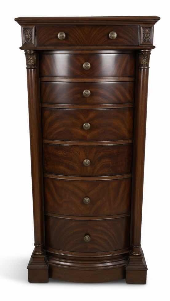 Photo 1 of PULASKI TALL CHEST OF DRAWERS WITH COLUMN DETAILS AND BRASS-TONE HARDWARE 30” x 2” x H63 1/2”