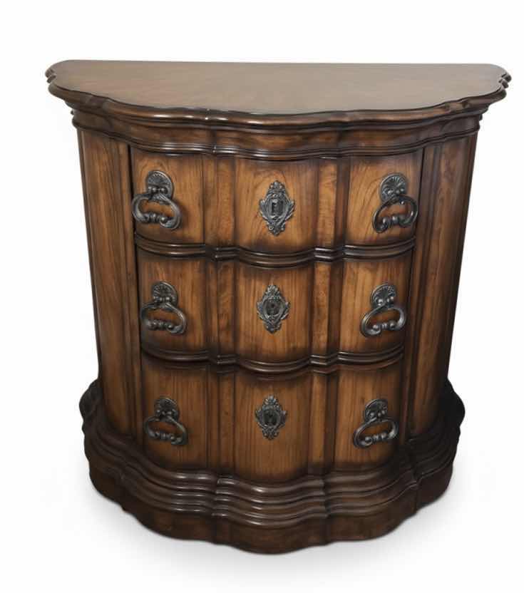 Photo 1 of PULASKI DEMILUNE (HALF-MOON) SHAPED ACCENT CHEST/NIGHTSTAND W HEAVY BRASS HARDWARE 40” x 21” x 36”