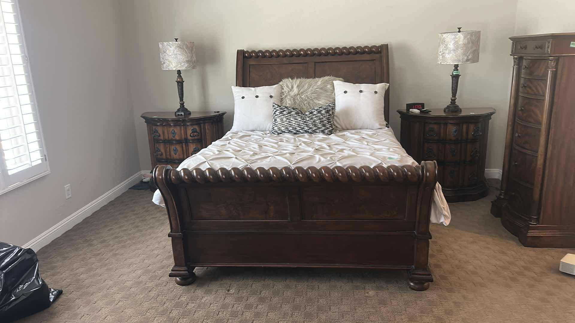 View 2 of SOLID WOOD QUEEN HEADBOARD/FOOTBOARD & SURROUND 66” x 92” x H64”