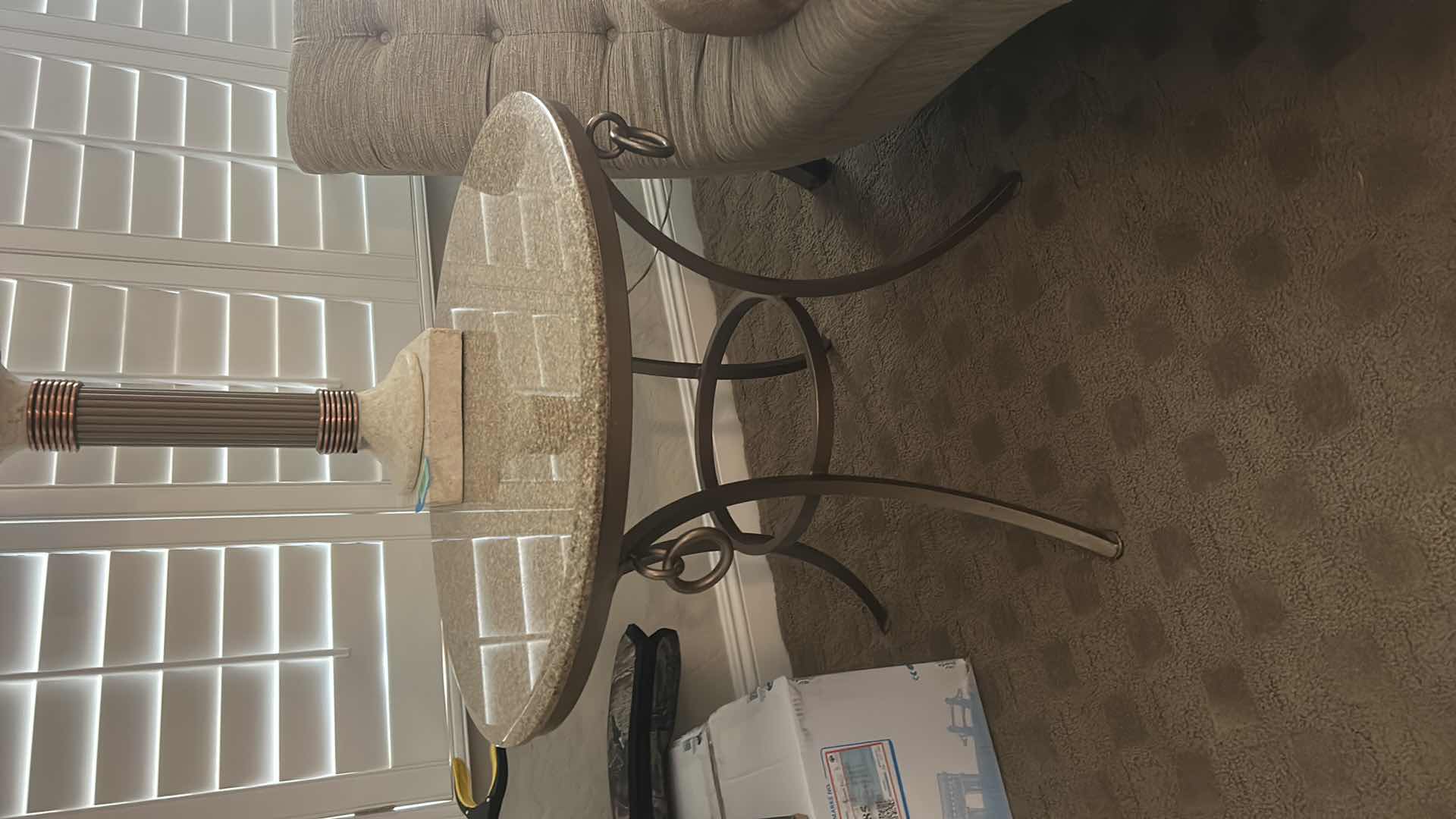 Photo 1 of GRANITE-TOPPED BISTROTABLE WITH DARK METAL FRAME 30” x H26.5”