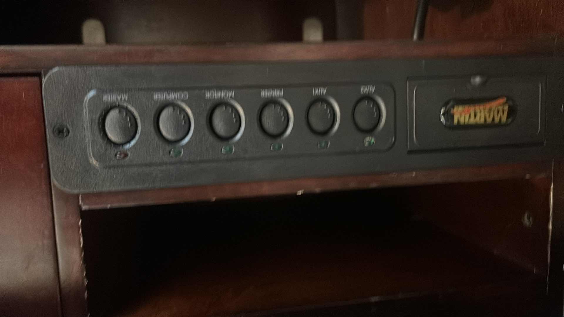 Photo 1 of WALNUT EXECUTIVE DESK WITH MATCHED VENEER, BRASS HARDWARE, KEYBOARD PULLOUT AND BUILT-IN ELECTRICAL PLUGS FOR COMPUTER EQUIPMENT 65” x 2‘ x H30“