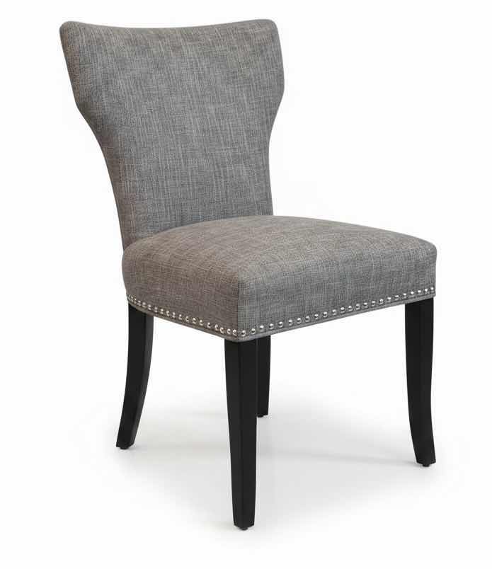 Photo 1 of GRAY UPHOLSTERED DINING CHAIR / DESK CHAIR WITH NAILHEAD TRIM AND BLACK LEGS 21 1/2” x 21” x H27 1/2”