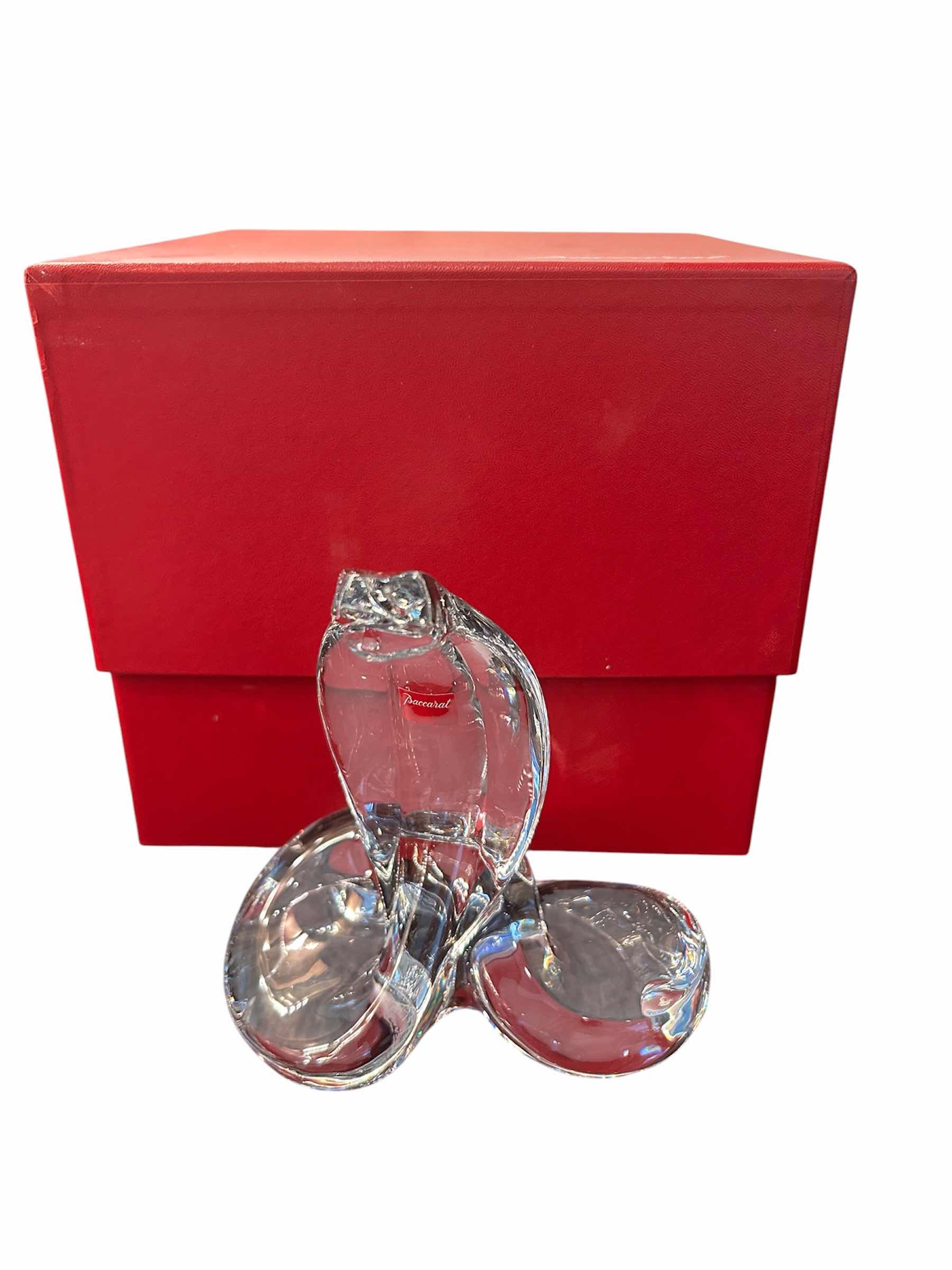 View 1 of BACCARAT CLEAR CRYSTAL COBRA SCULPTURE H 7" IN ORIGINAL RED BOX