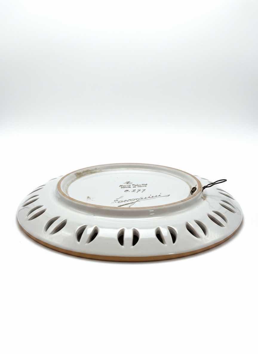 Photo 1 of 13” ROUND VINTAGE HAND-PAINTED ITALIAN RETICULATED EDGE CERAMIC DISPLAY PLATE- SIGNED BY UGO ZACCAGNINI