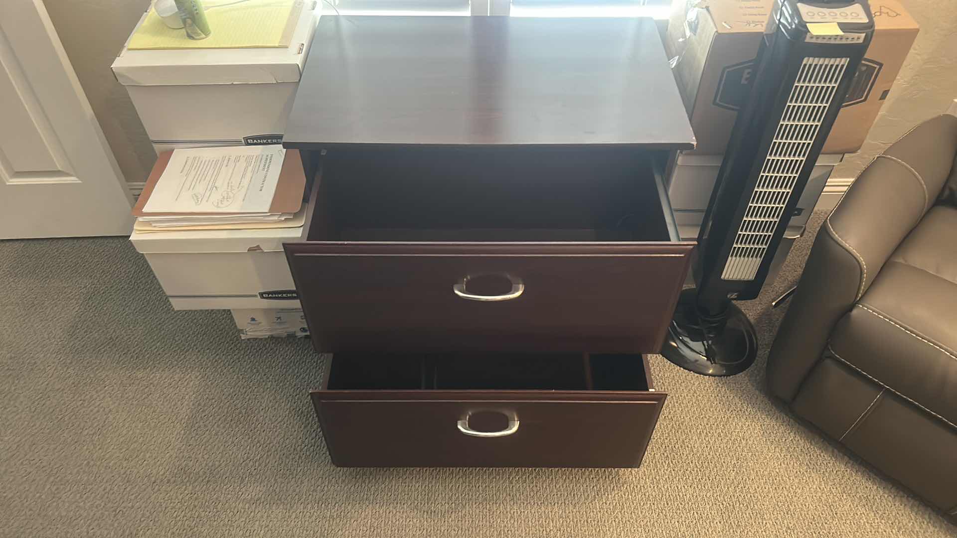 View 3 of 2-DRAWER WOOD FILE CABINET WITH METAL HANDLES 30.25” 19.75“ x H30”