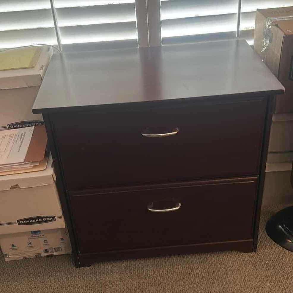 View 2 of 2-DRAWER WOOD FILE CABINET WITH METAL HANDLES 30.25” 19.75“ x H30”