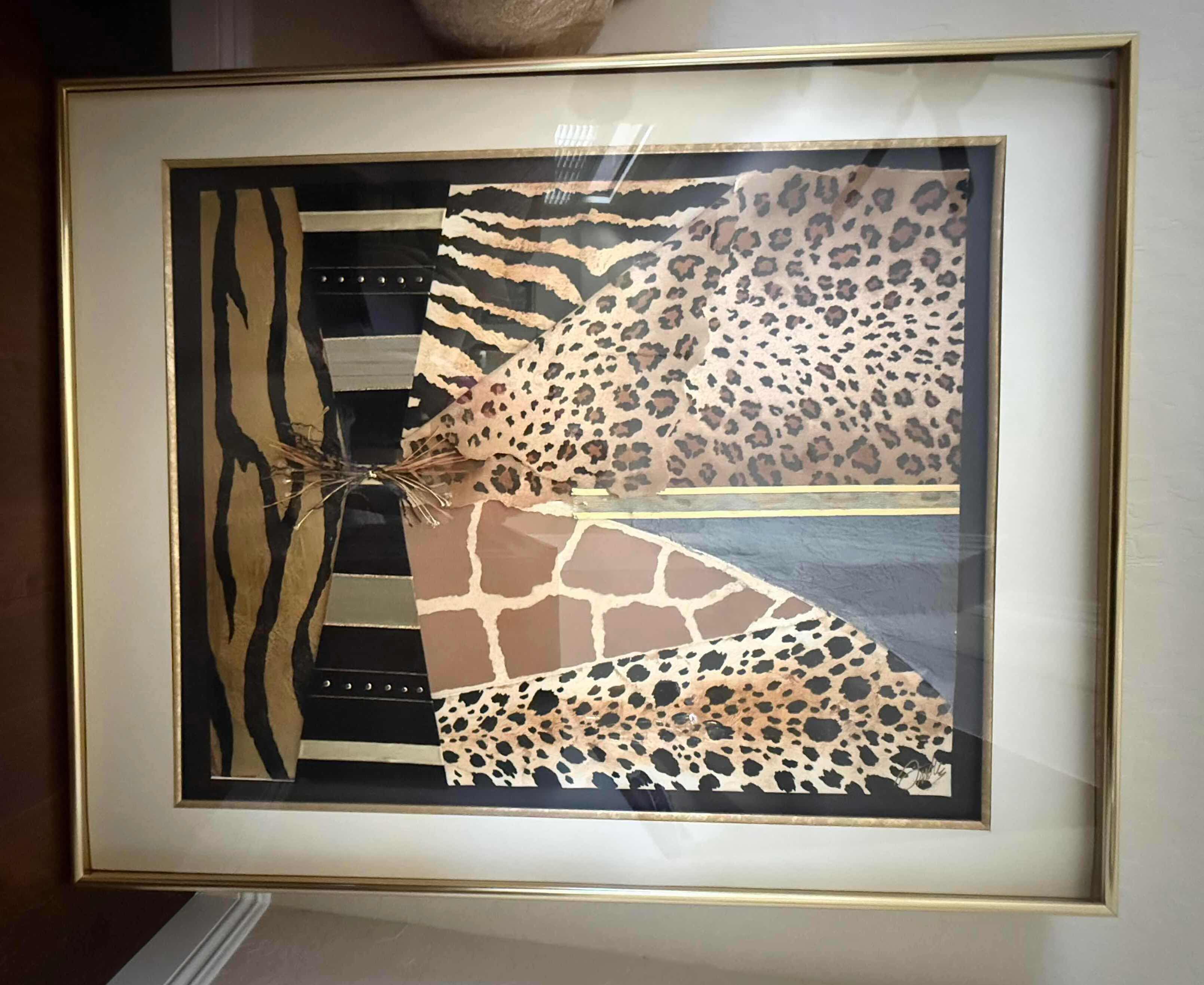 Photo 1 of GOLD FRAMED 3D SHADOW BOX TEXTURED COLLAGE OF “ANIMAL PRINTS” ARTWORK-ARTIST SIGNED 40” x 50”