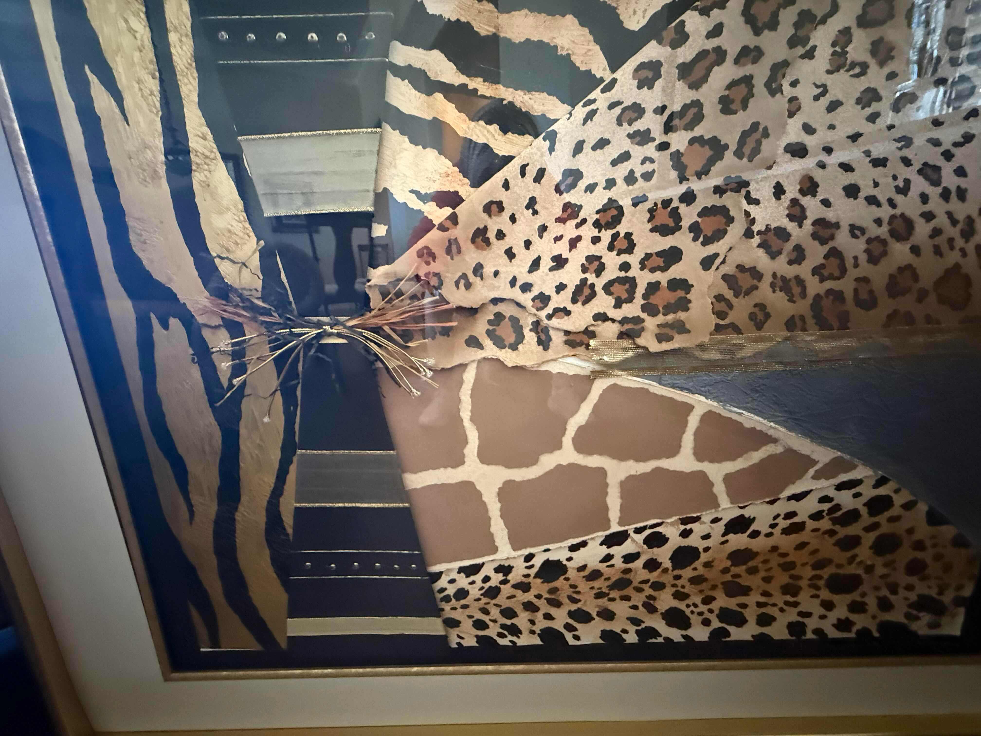 Photo 1 of GOLD FRAMED 3D SHADOW BOX TEXTURED COLLAGE OF “ANIMAL PRINTS” ARTWORK-ARTIST SIGNED 40” x 50”