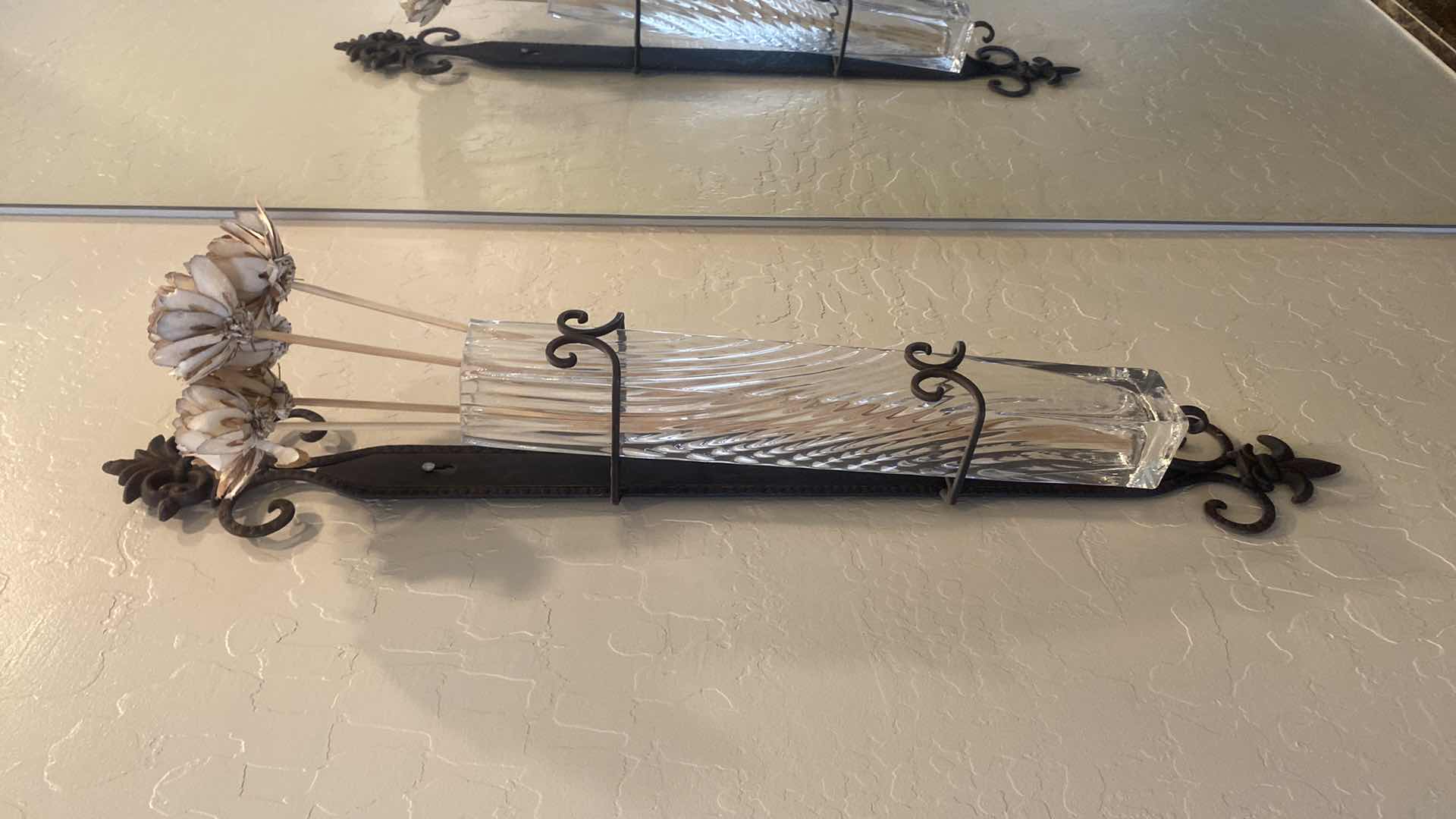 Photo 1 of PAIR OF METAL WALL SCONCES WITH GLASS VASES H29”