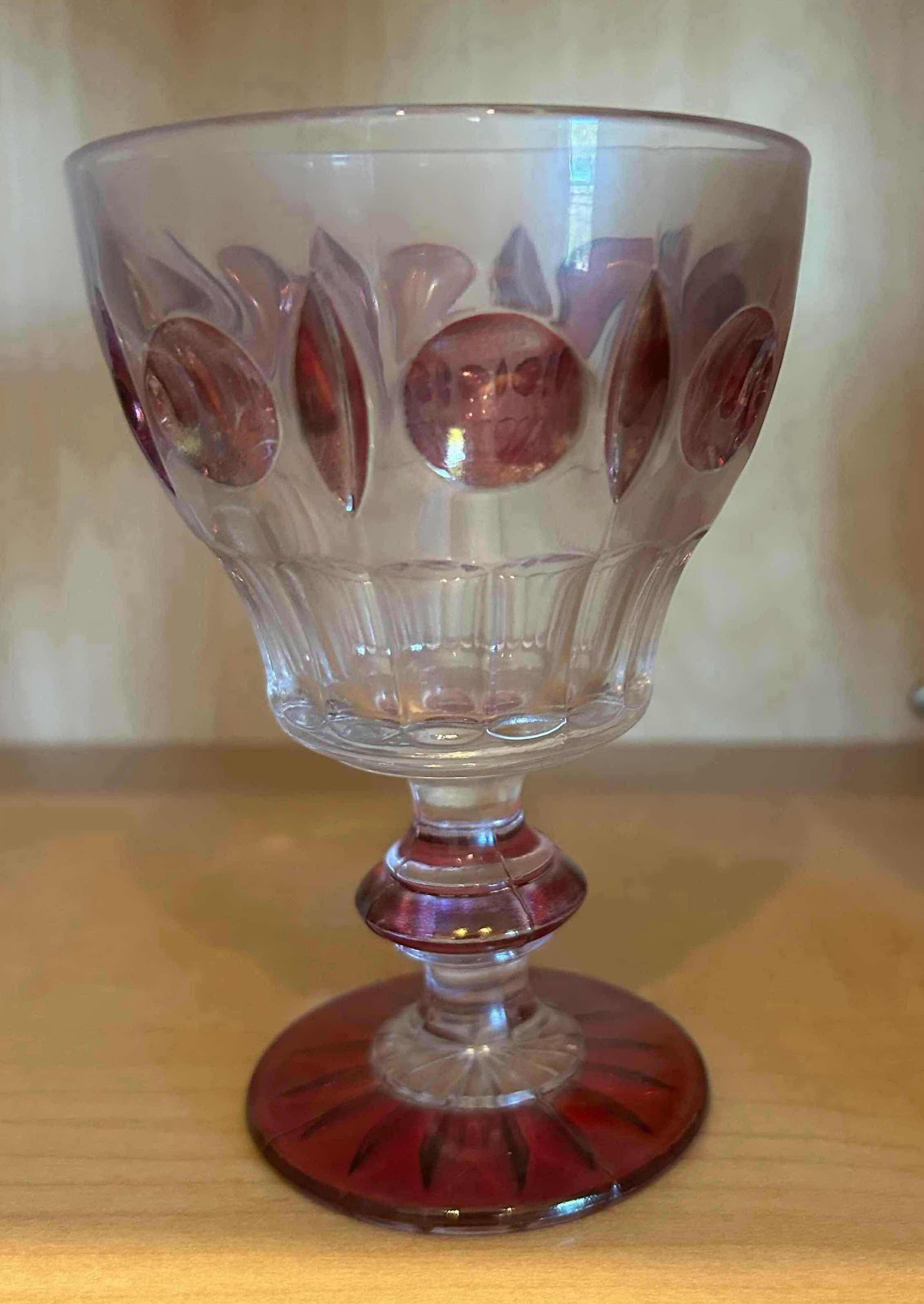 Photo 1 of 6-VINTAGE INDIANA GLASS COLONY CLASSIQUE GOBLET W CRANBERRY RUBY FLASH FINISH