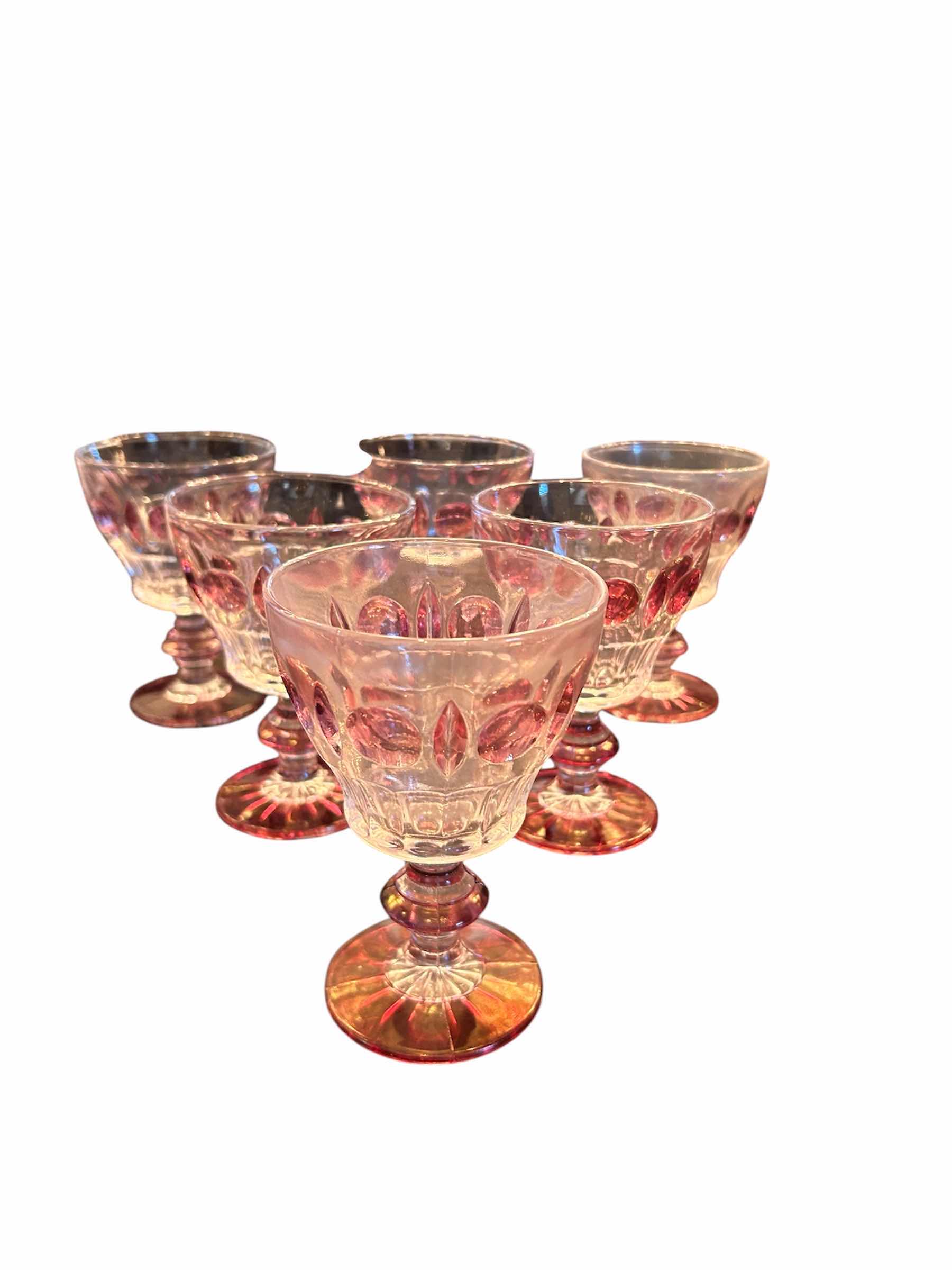 Photo 1 of 6-VINTAGE INDIANA GLASS COLONY CLASSIQUE GOBLET W CRANBERRY RUBY FLASH FINISH