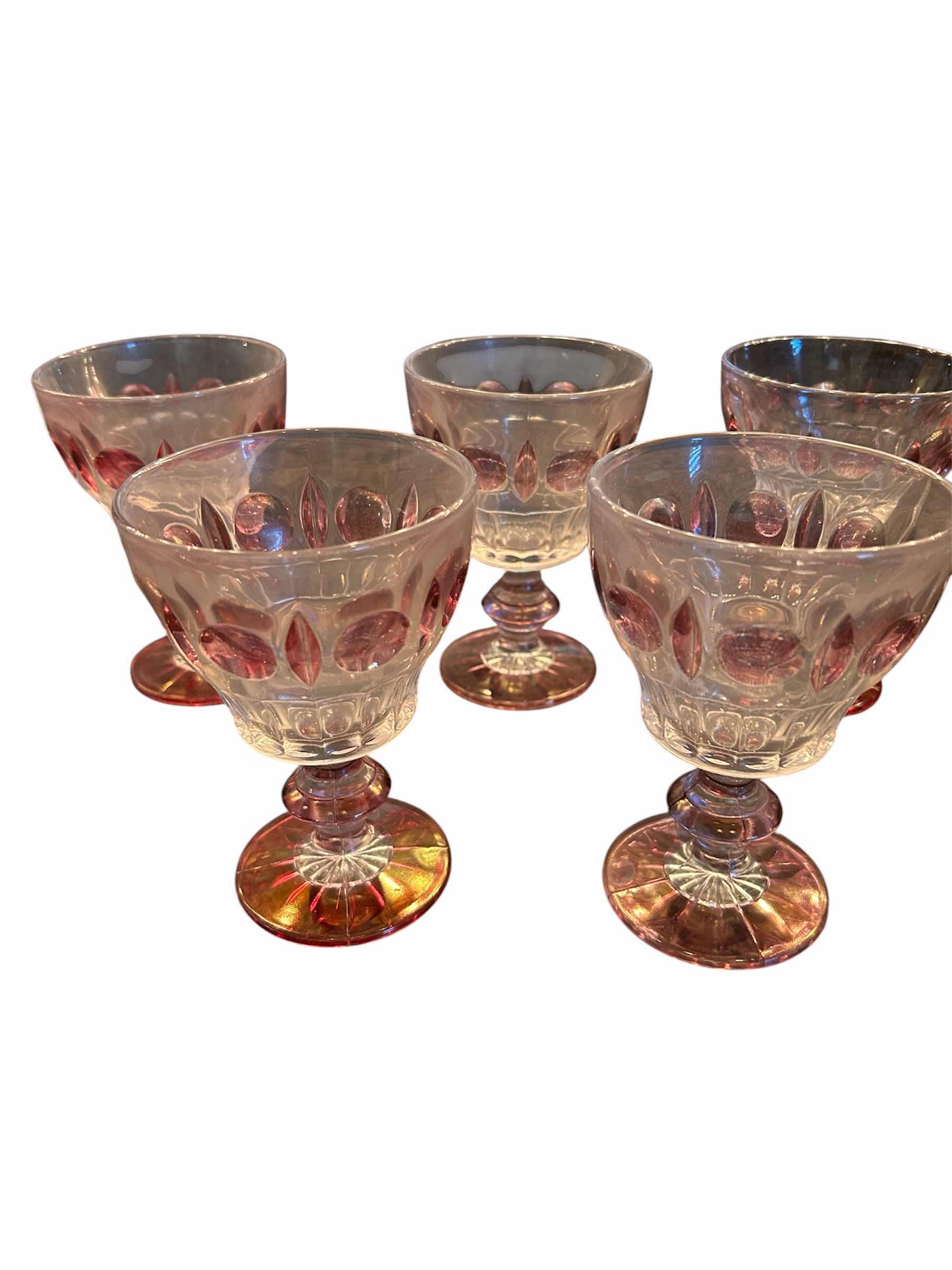 Photo 1 of 5- VINTAGE INDIANA GLASS COLONY CLASSIQUE GOBLETS W CRANBERRY RUBY FLASH FINISH