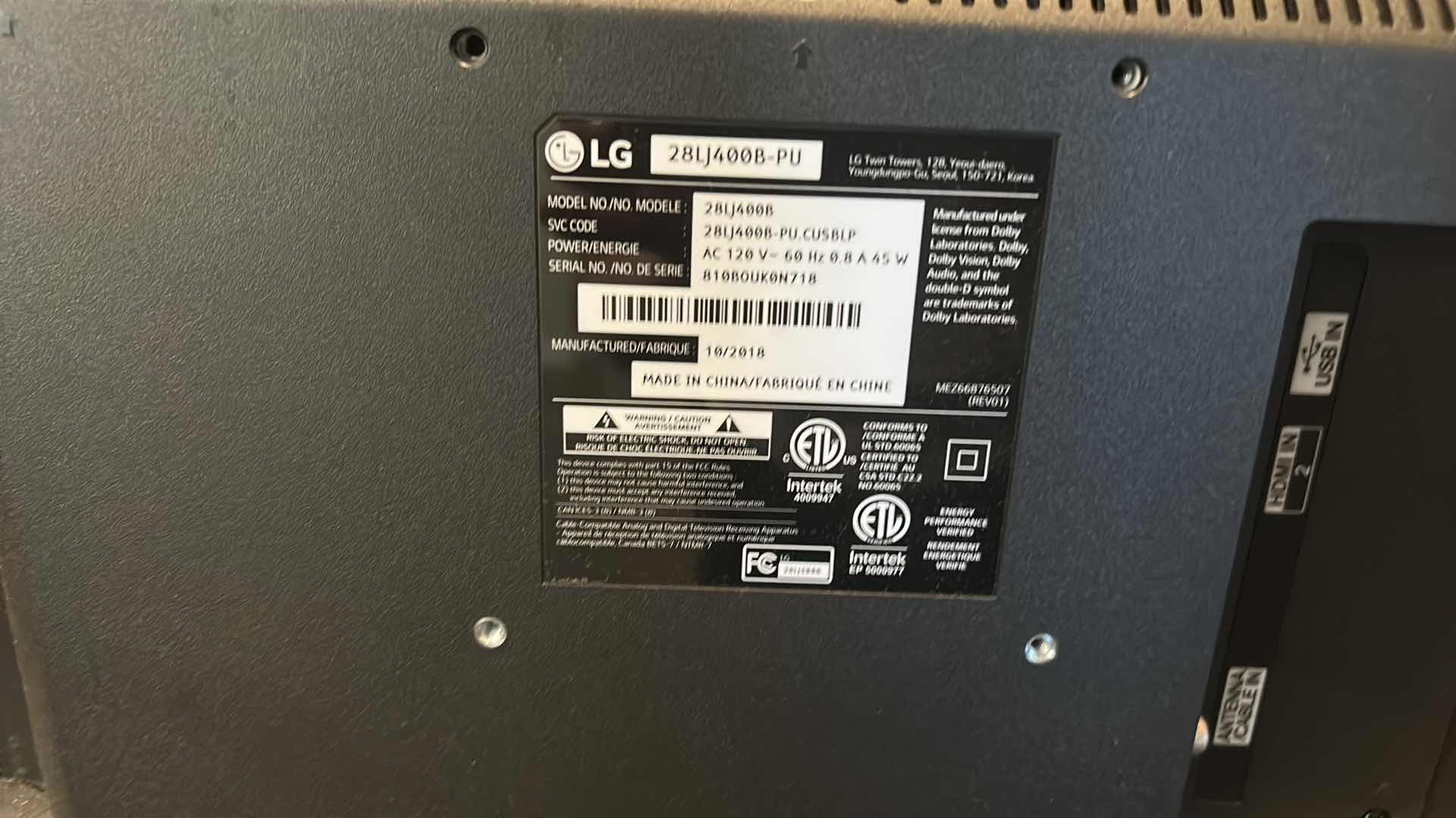 Photo 1 of LG 28” FREESTANDING TV